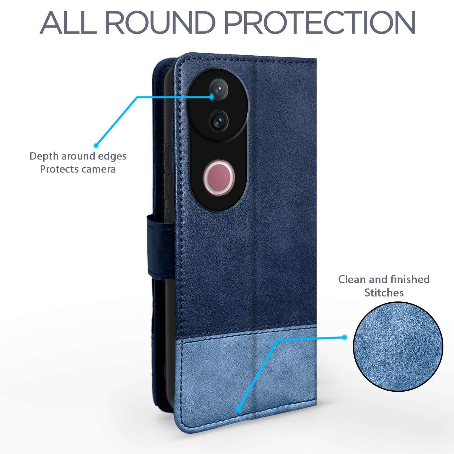 Pikkme navy & light blue Magnetic flip case for iQOO Z10R/Vivo V50/V50e/Vivo T4R 5G – photo 4