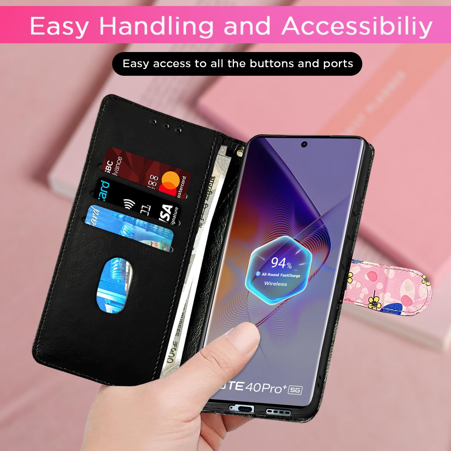 Pikkme Infinix Note 40 Pro Plus 5G Wallet pink flower flip cover – photo 7