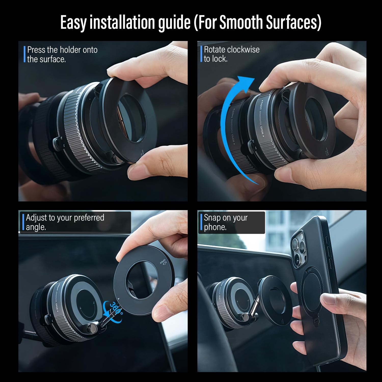 Pikkme 360° Vacuum Magnetic Phone Holder | Universal Car Mount with Suction Cup for Dashboard, Shower, Mirror & Gym