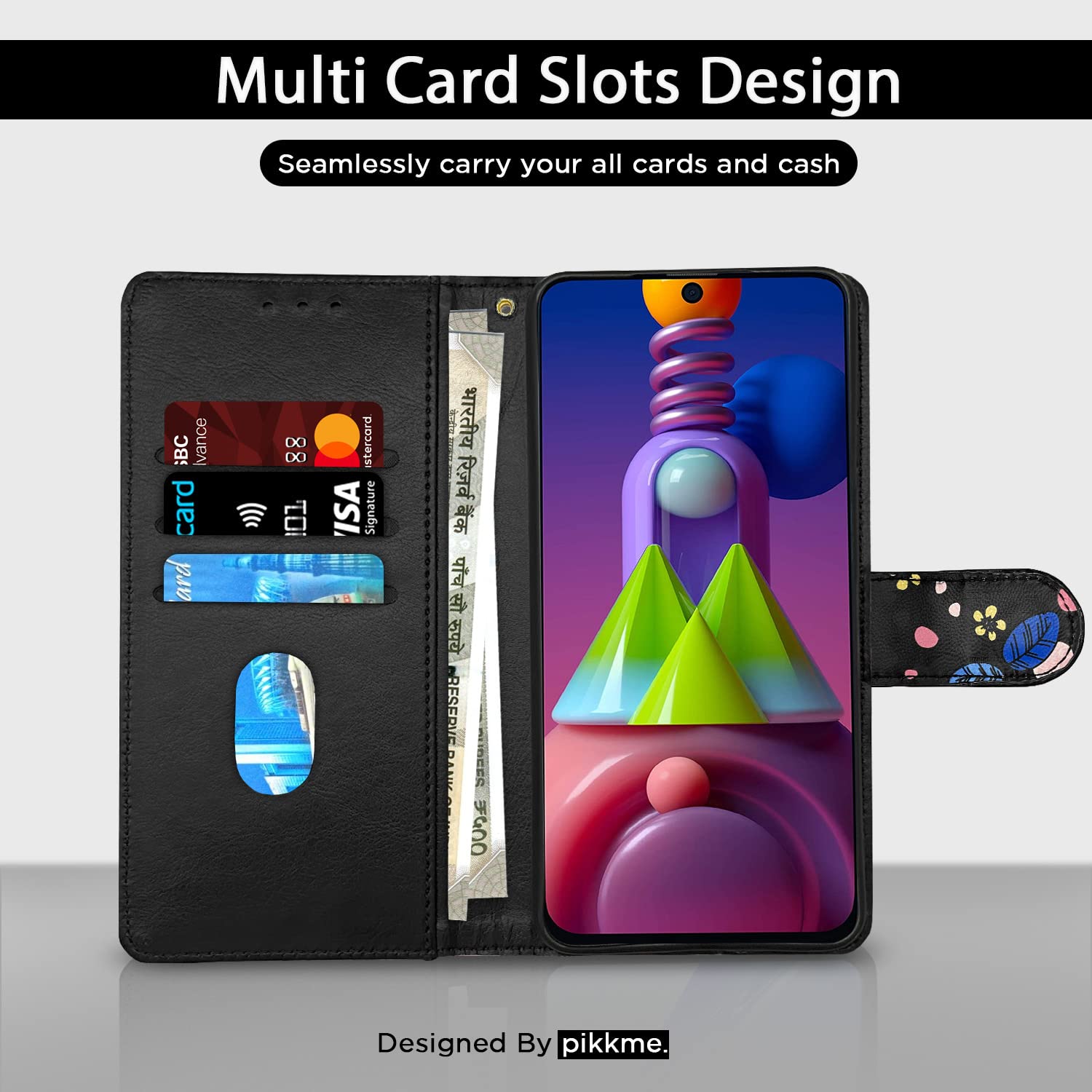 Pikkme Samsung Galaxy M51  Flower Flip Cover (Black)
