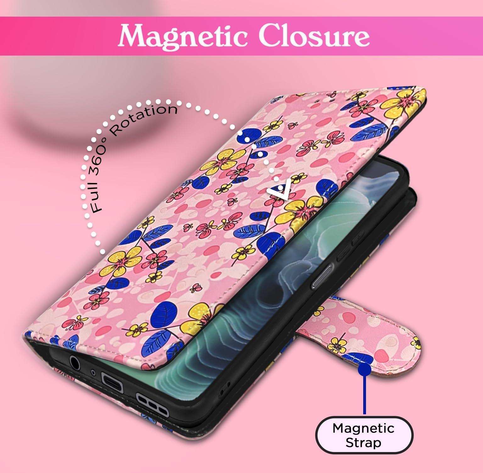 Moto G35 5G flip cover in pink flower by Pikkme – photo 6