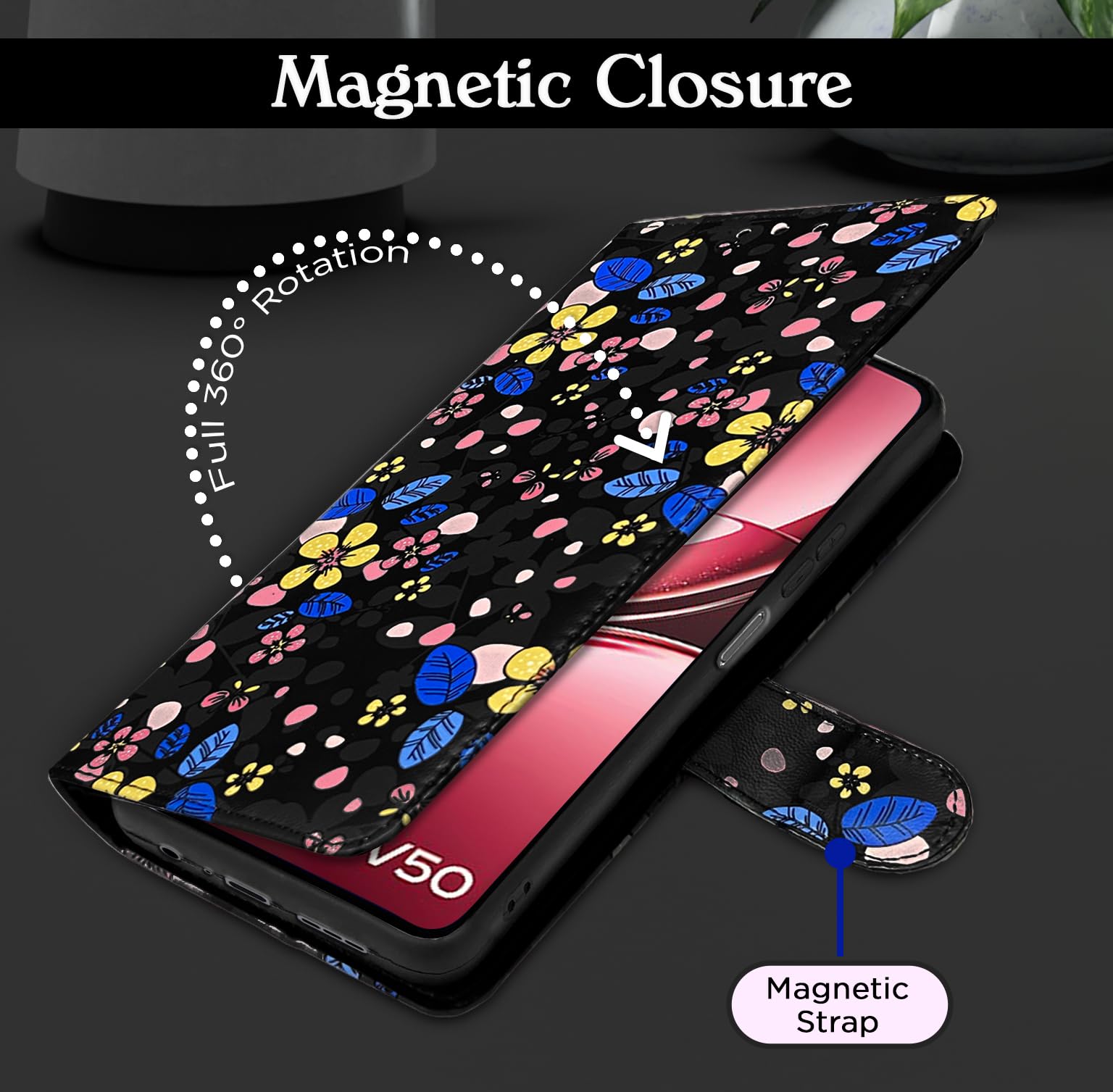 Samsung F06/M06 5G Wallet wallet flip cover in black flower by Pikkme – photo 6
