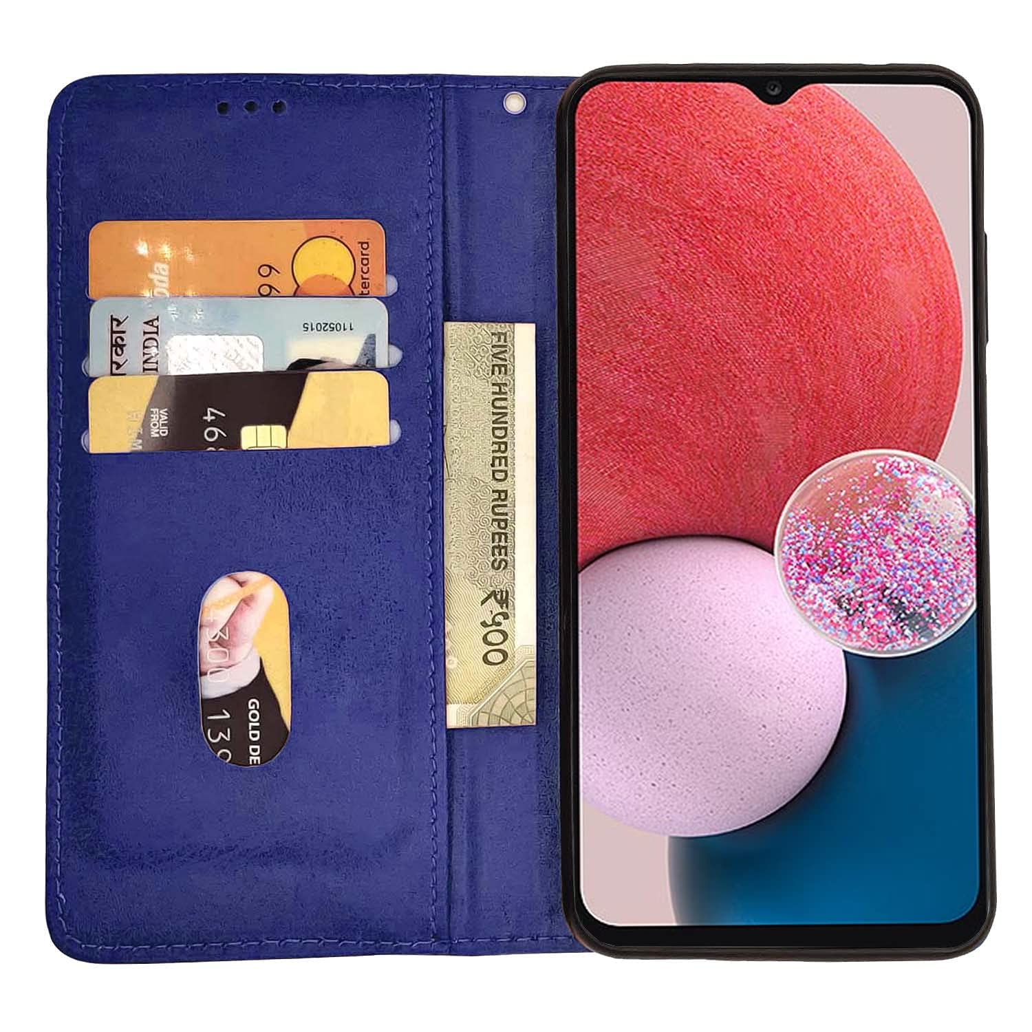 Pikkme Samsung Galaxy A13 4G Premium Leather Magnetic Flip Cover (Blue)