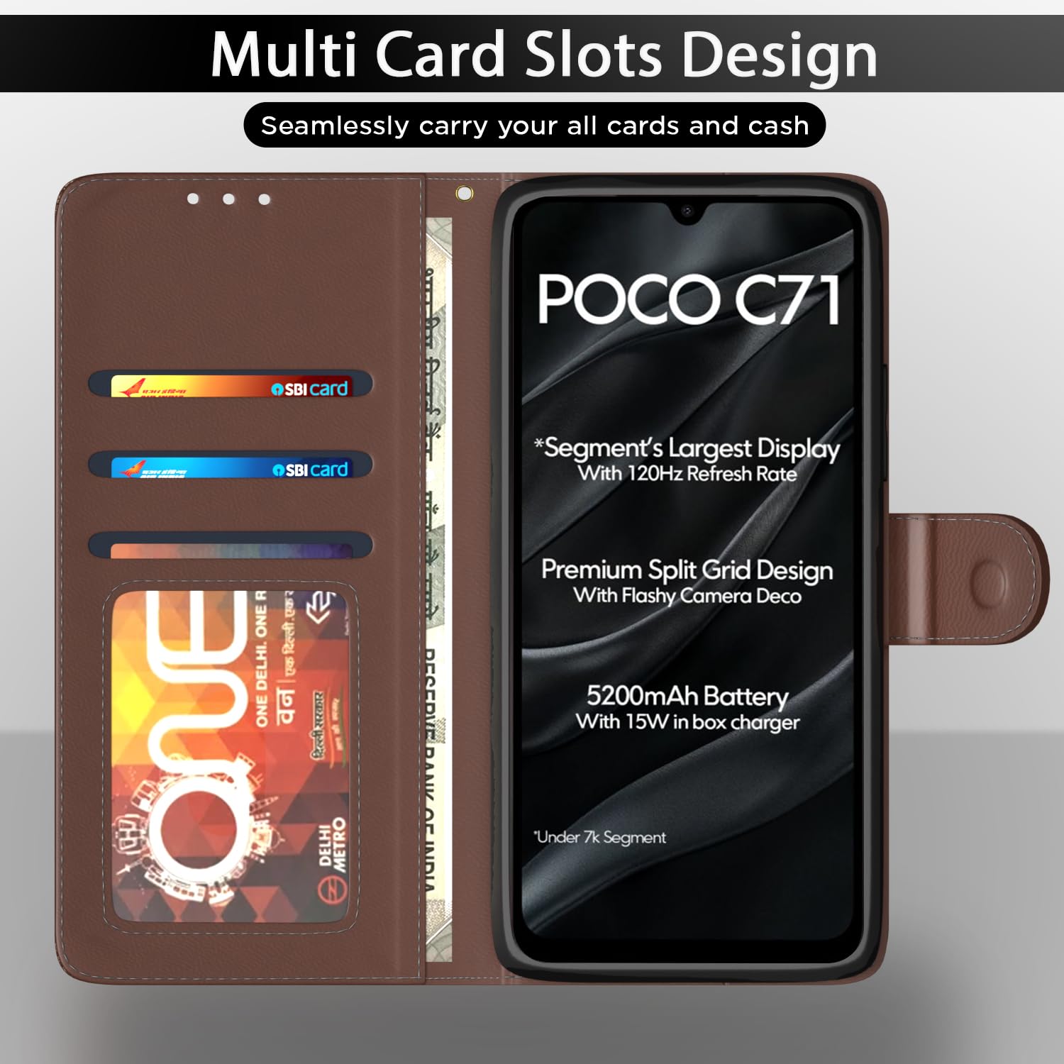 Tan Wallet flip cover for Poco C71/Redmi A5 – Pikkme – photo 5