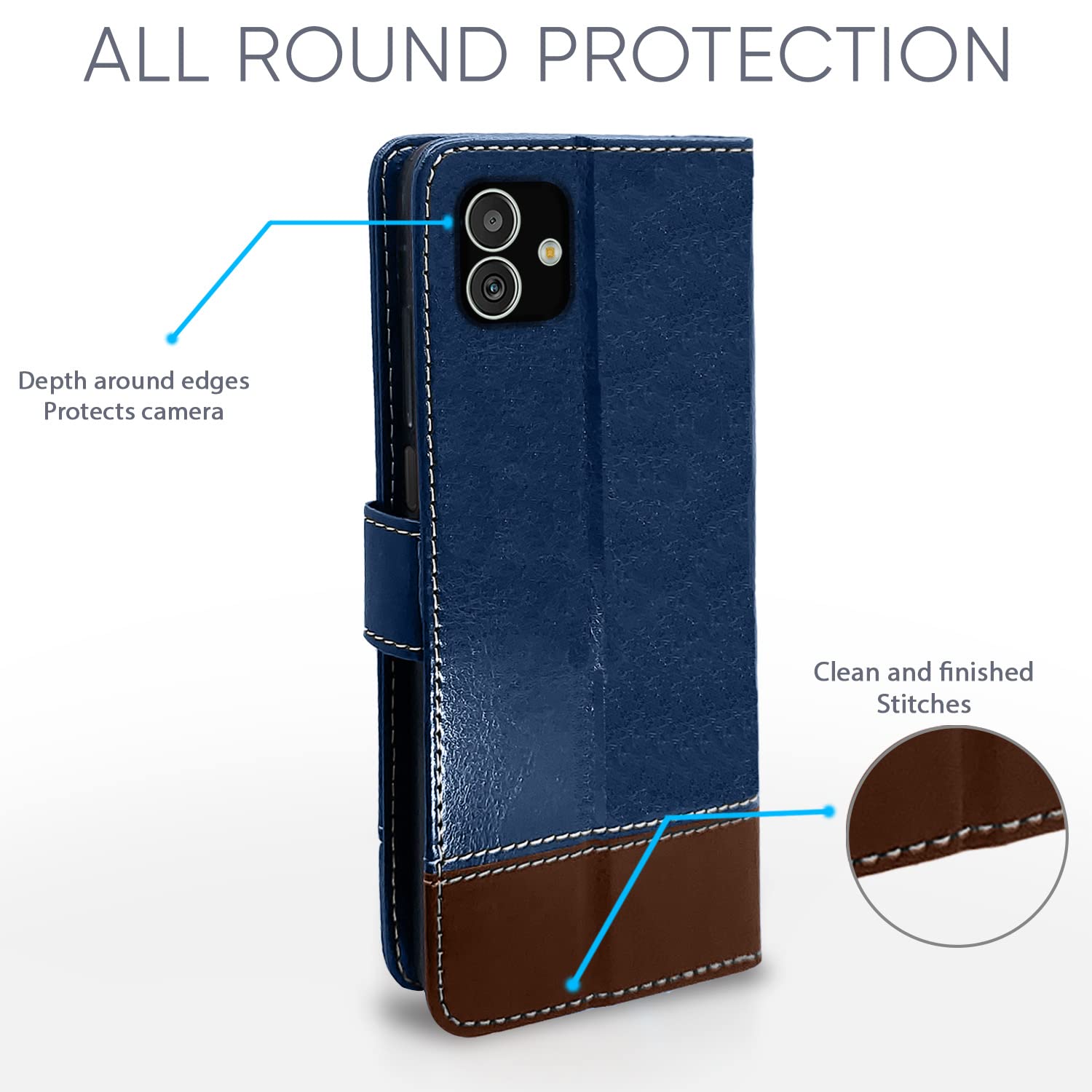 Pikkme Samsung Galaxy F14 5G Constrast Flip Cover | Blue & Brown