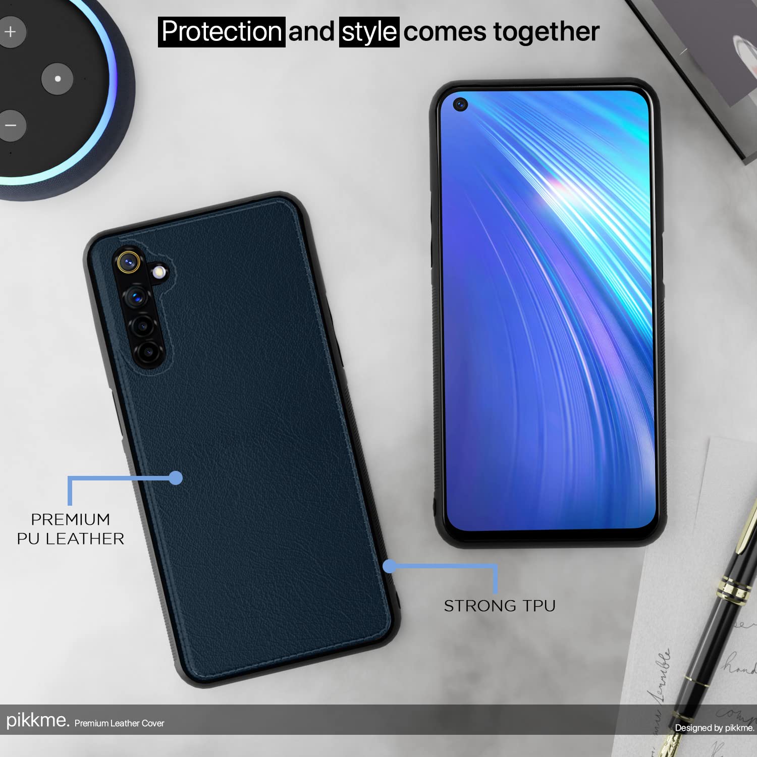 Pikkme Realme 6 Leatherback Back Case | Blue