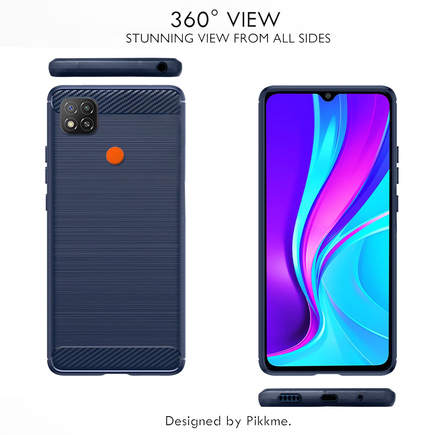 Pikkme Mi Redmi 10A / Redmi 9 / Redmi 9 Activ / 9C / Poco C31 Hybrid Carbon Fiber Back Cover | Blue