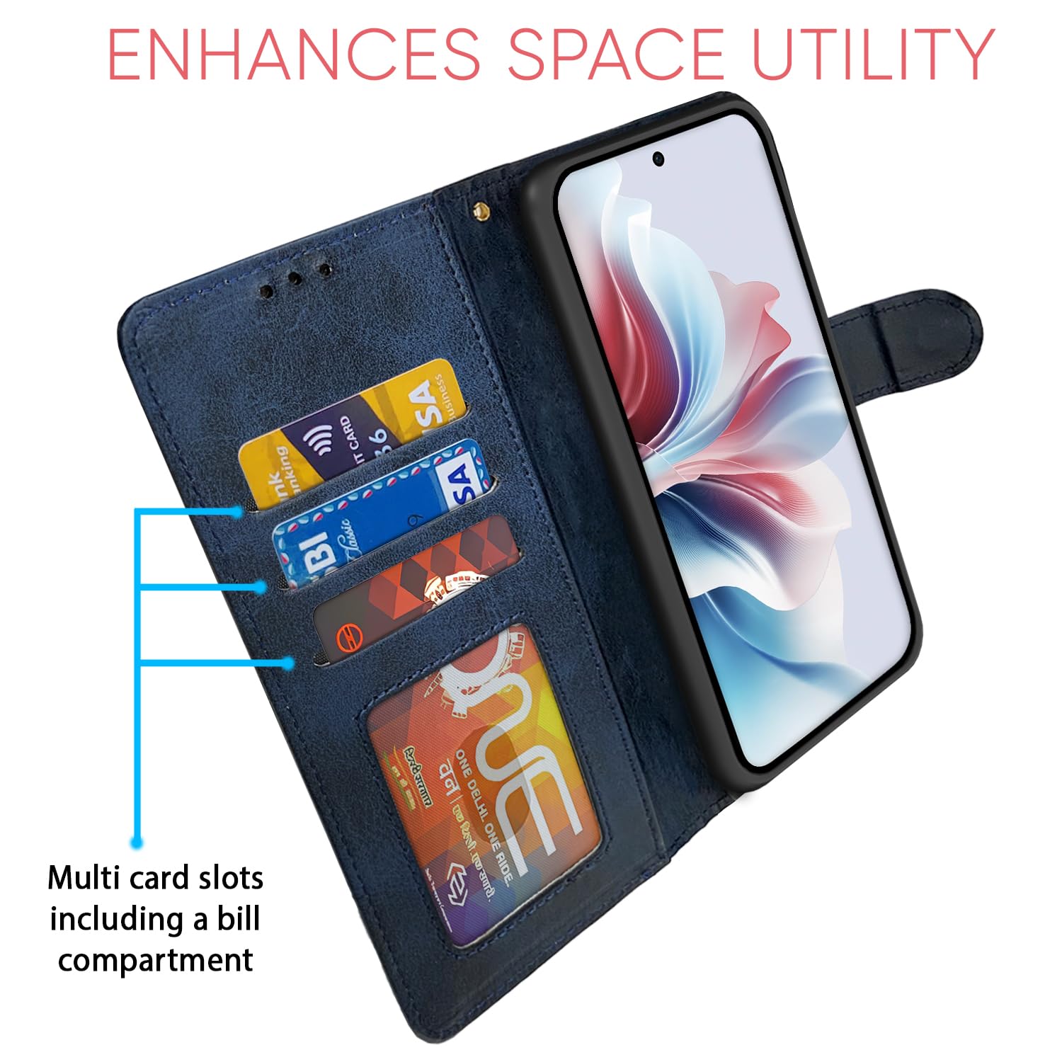 Navy & light blue wallet flip cover for OPPO F25 Pro 5G – Pikkme – photo 4