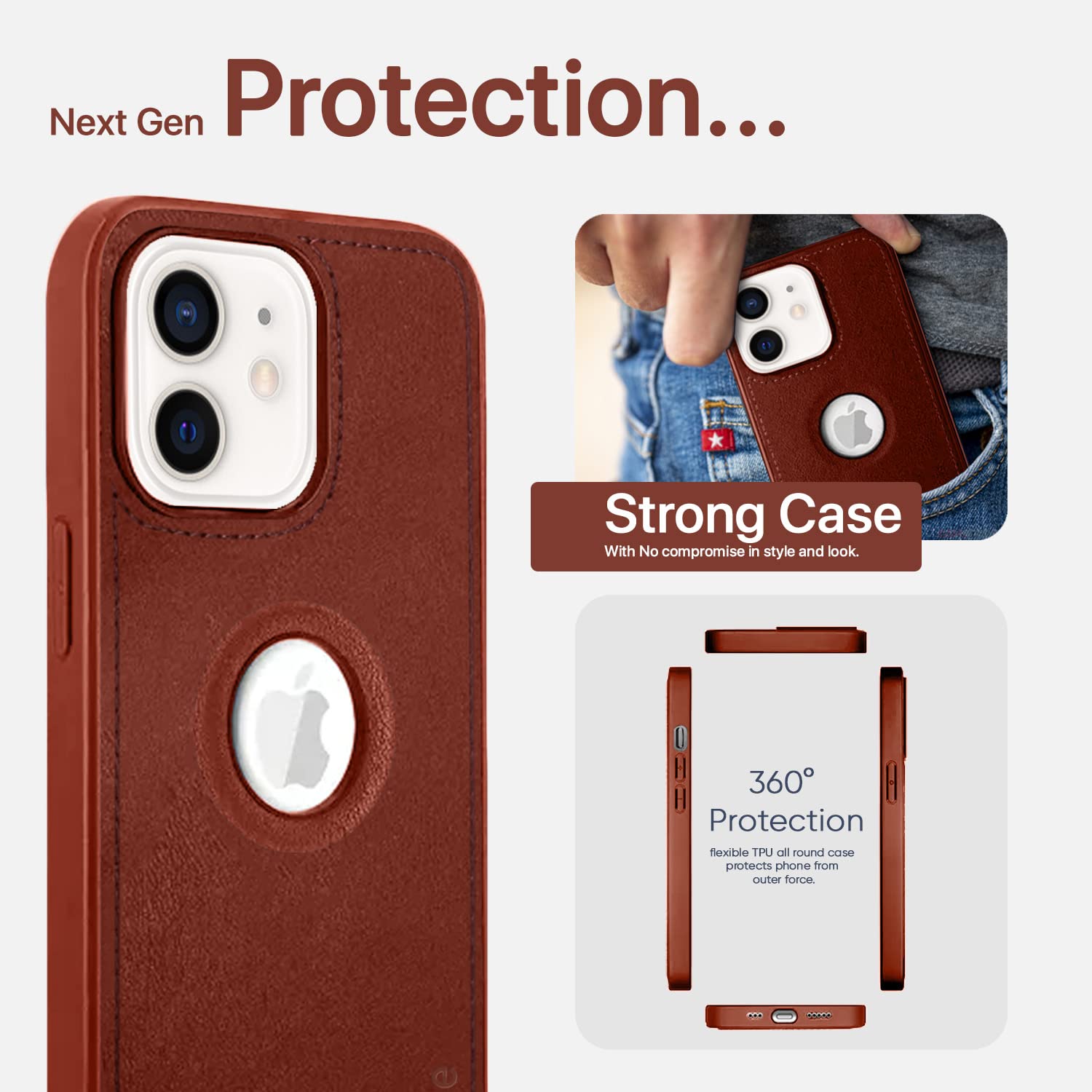 Pikkme iPhone 12 Luxe Series | Velvet Cloth Inside PU Leather Back Case (Brown)