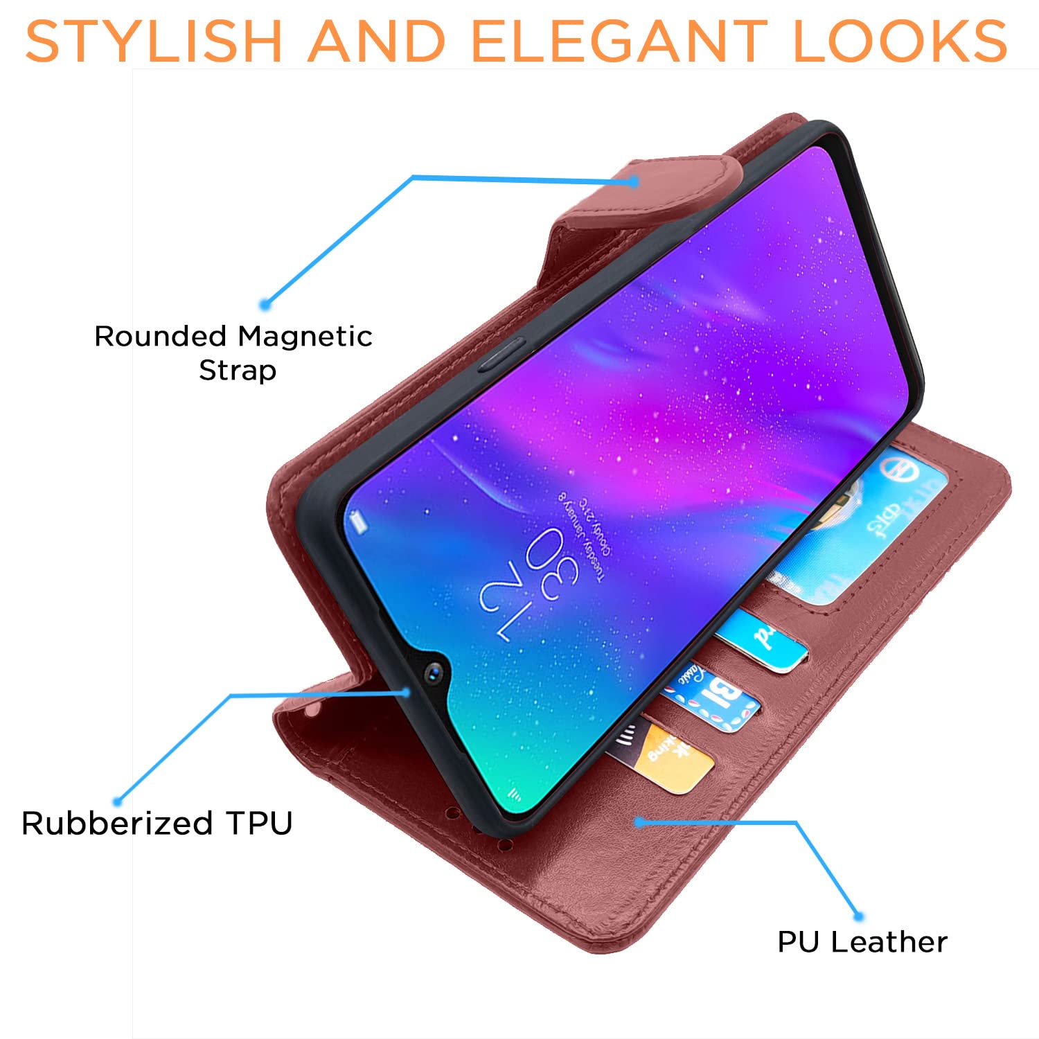 Pikkme Realme 3 Vintage Flip Cover (Brown)
