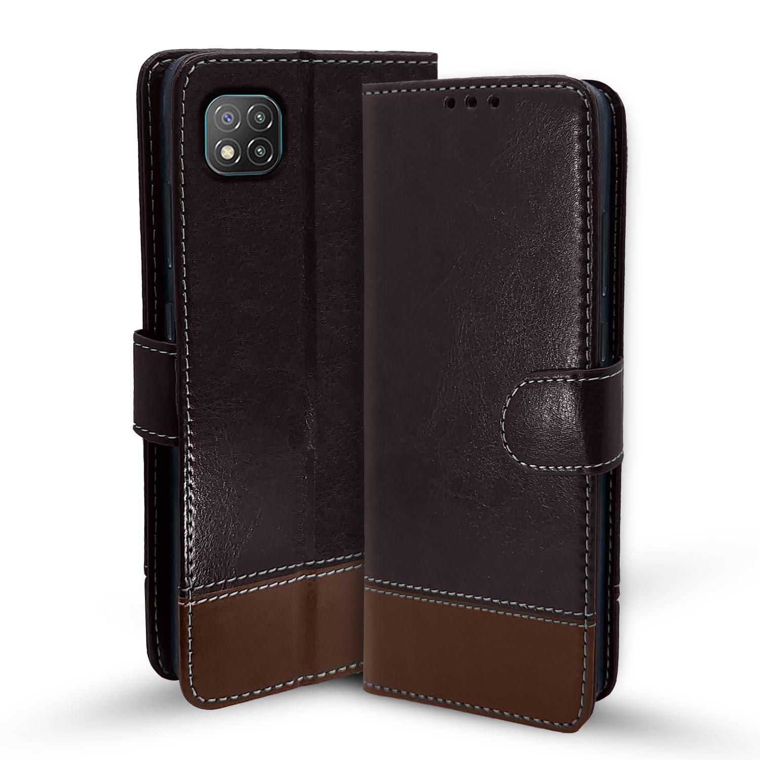 Pikkme coffee & brown Magnetic wallet flip cover for Poco C3