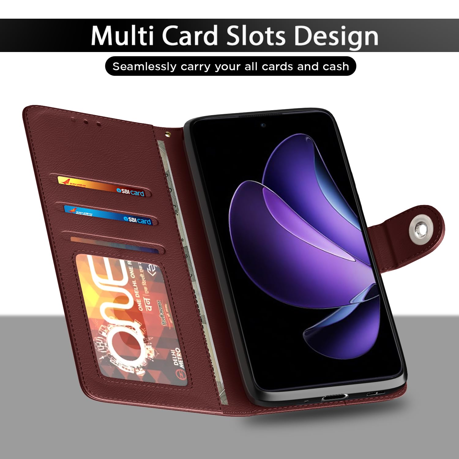 Pikkme brown wallet flip cover for Oppo Reno 13F 5G – photo 5