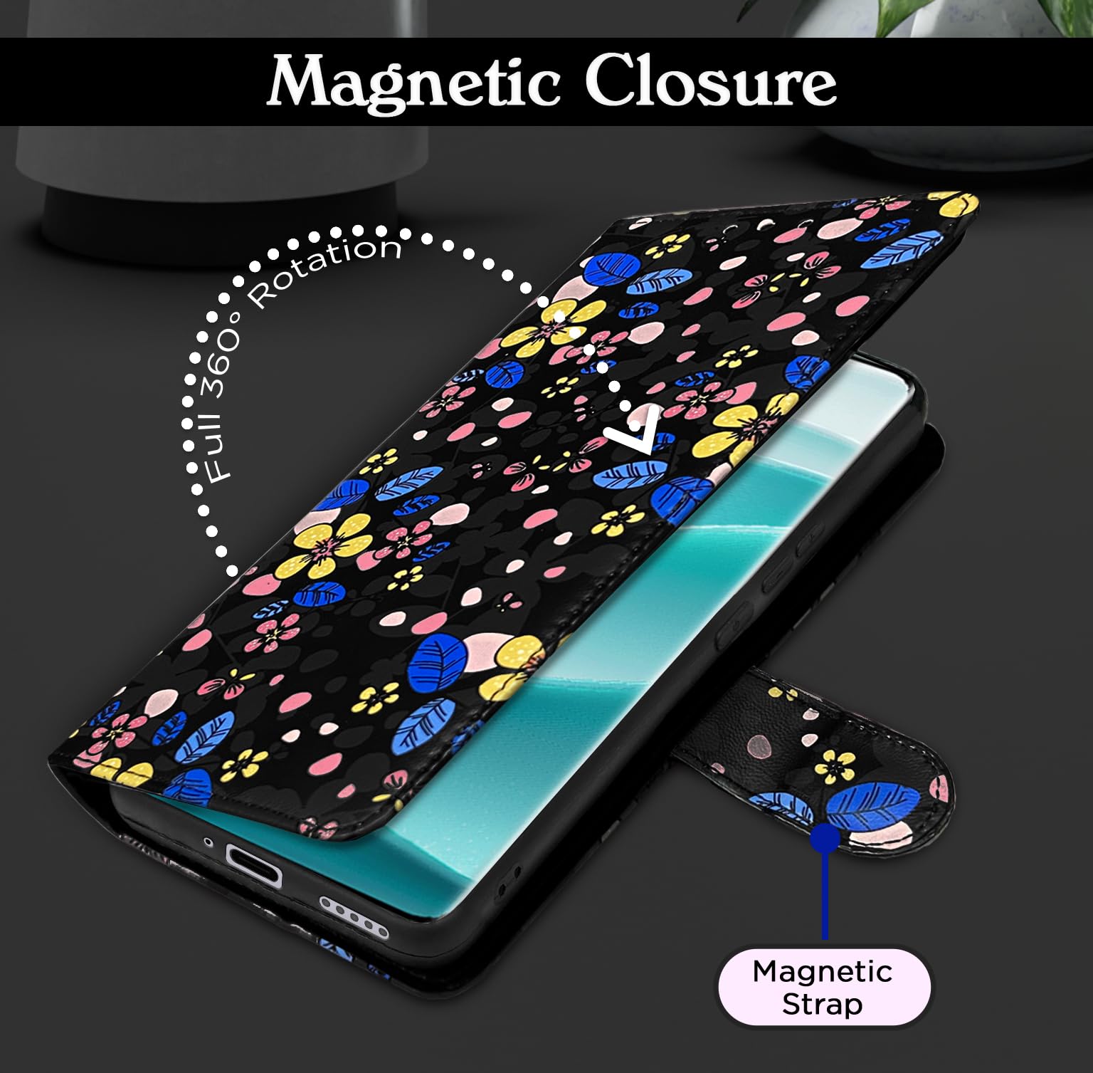 Pikkme Redmi Note 14 Pro/Note 14 Pro Plus 5G black flower flip case – photo 6