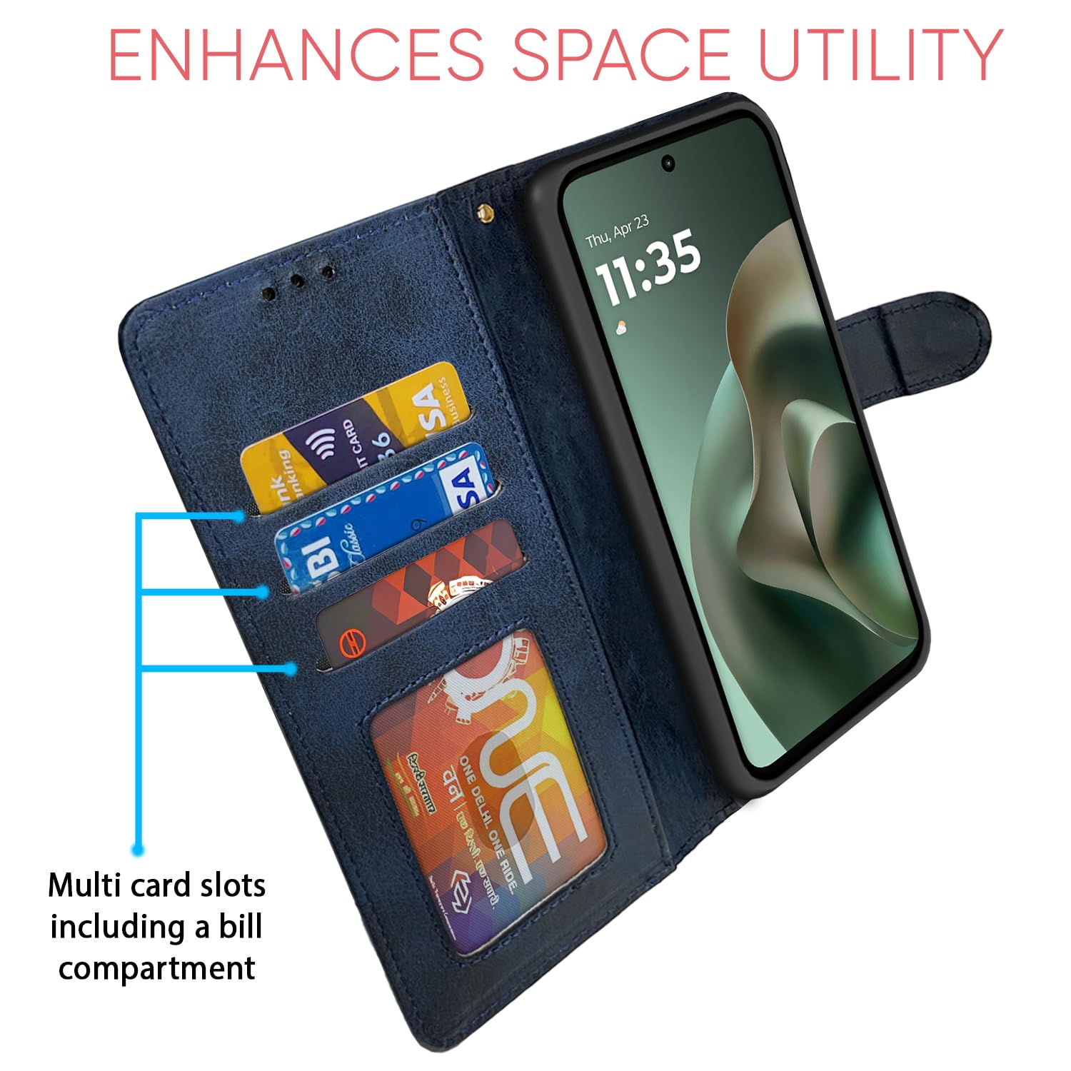 Pikkme Moto G67 Power/G57 Power 5G navy & light blue flip cover – photo 5