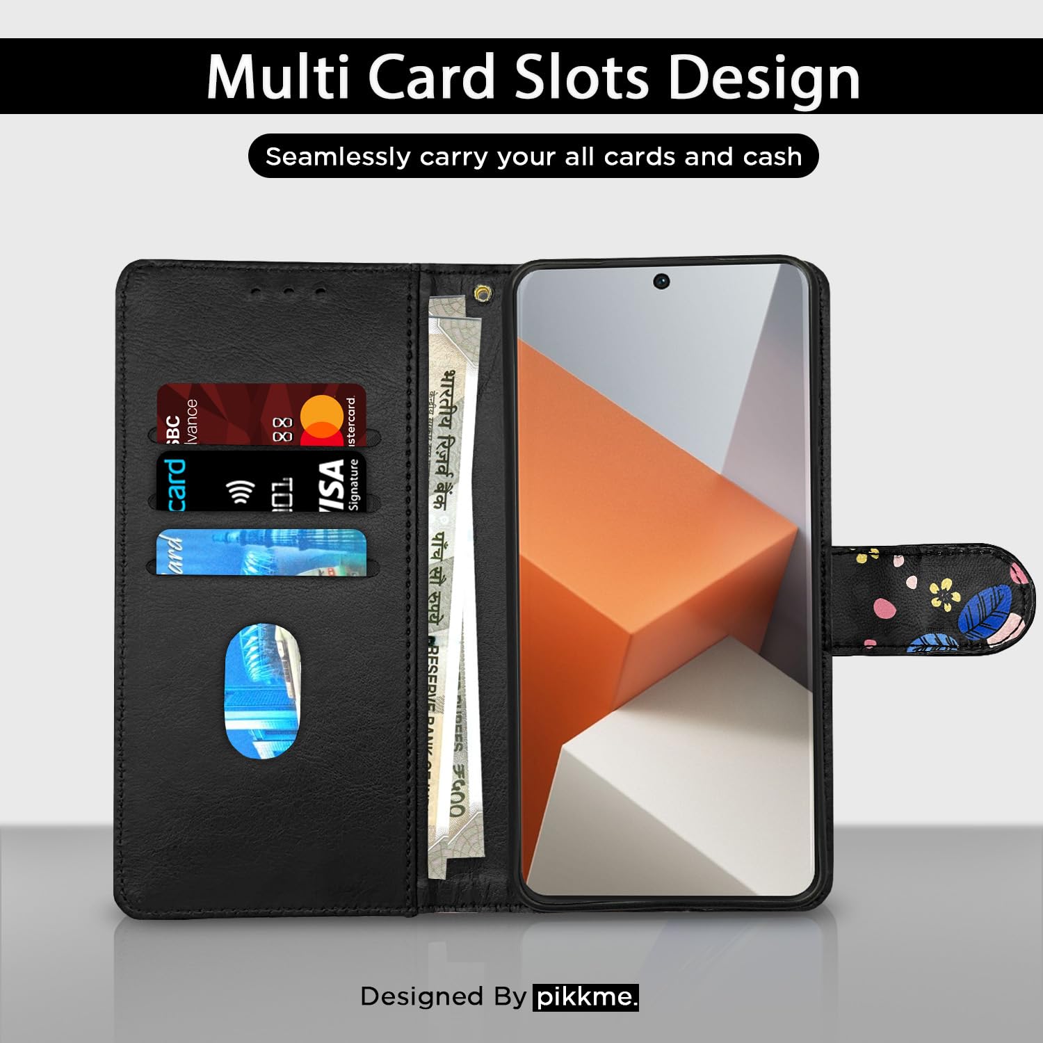 Black flower wallet flip cover for Redmi Note 13 Pro Plus 5G – Pikkme – photo 2