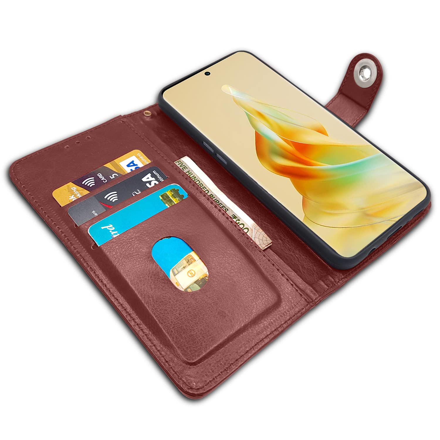 Pikkme Oppo Reno 8T 5G Button Flip Cover (Brown)