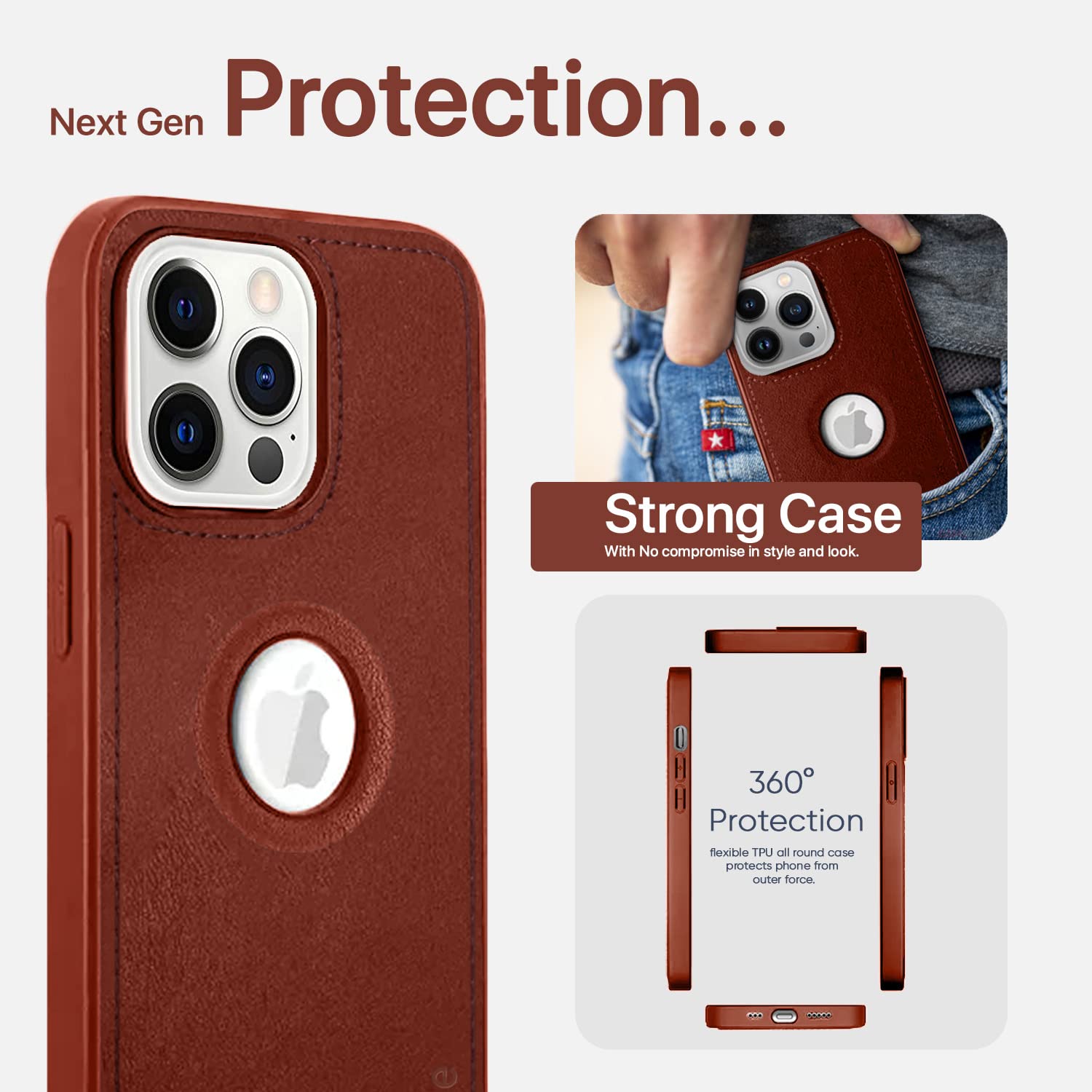 Pikkme iPhone 12 Pro Luxe Series | Velvet Cloth Inside PU Leather Back Case (Brown)