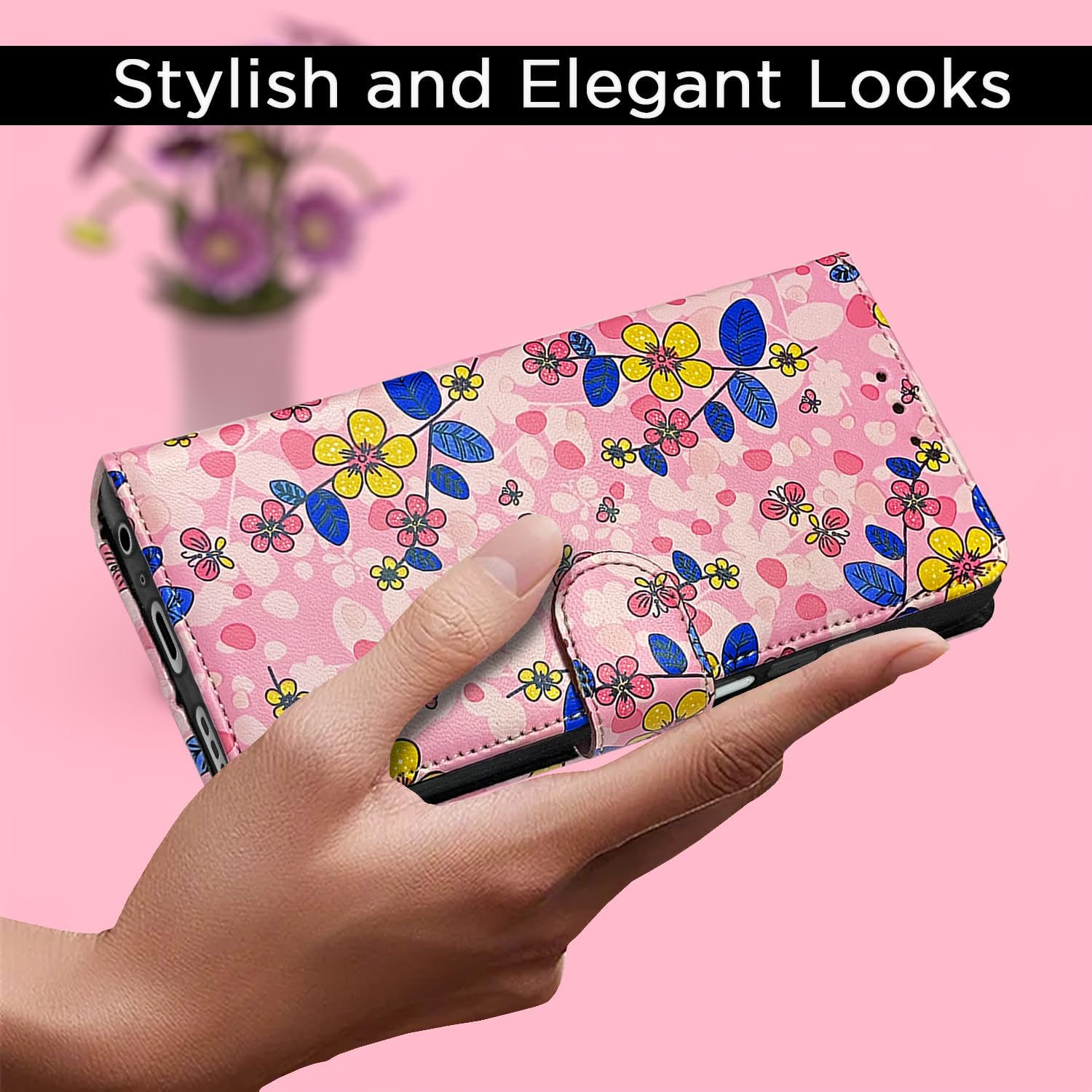 Moto G52/G82 5G Wallet mobile flip cover in pink flower by Pikkme – photo 3