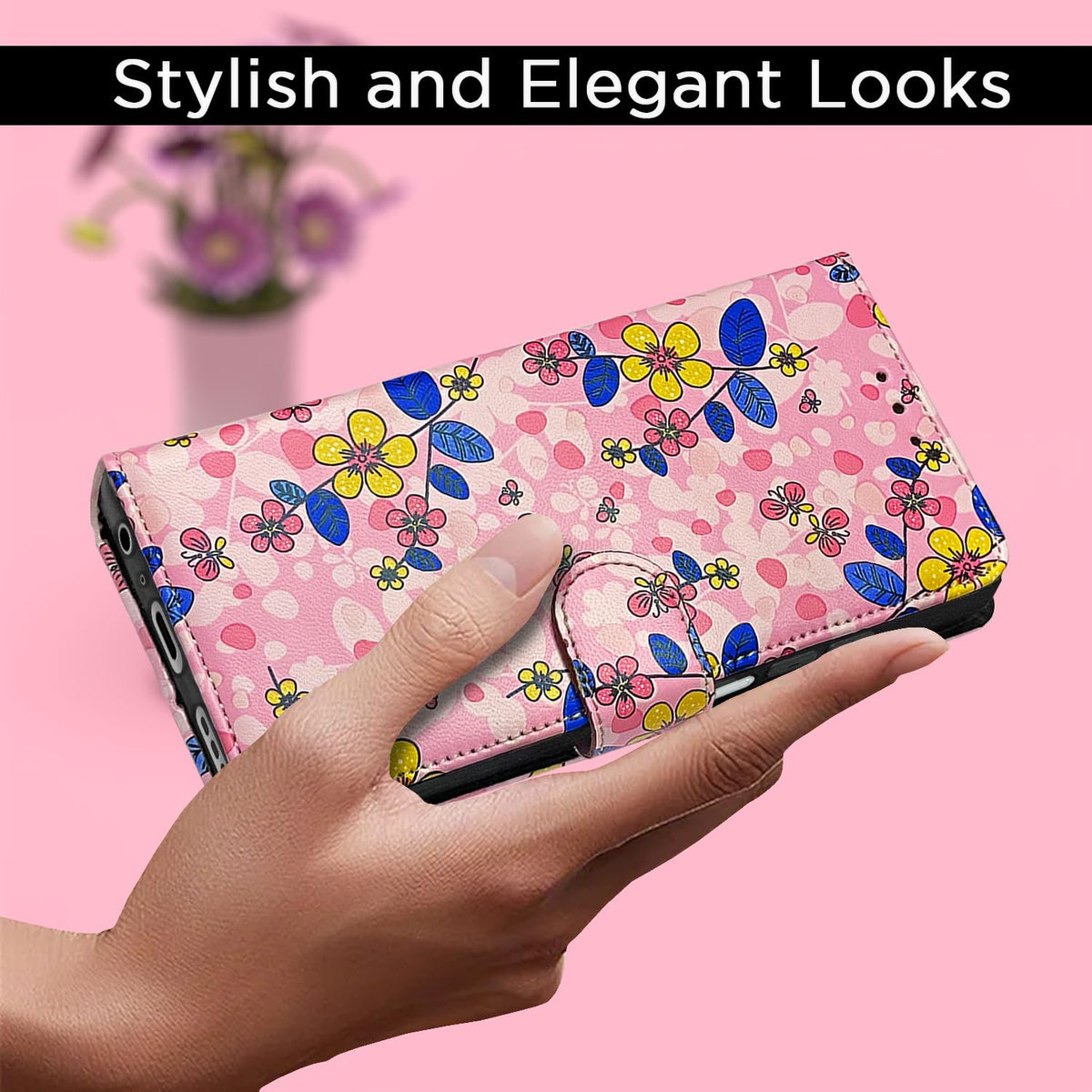 Moto G52/G82 5G Wallet mobile flip cover in pink flower by Pikkme – photo 3