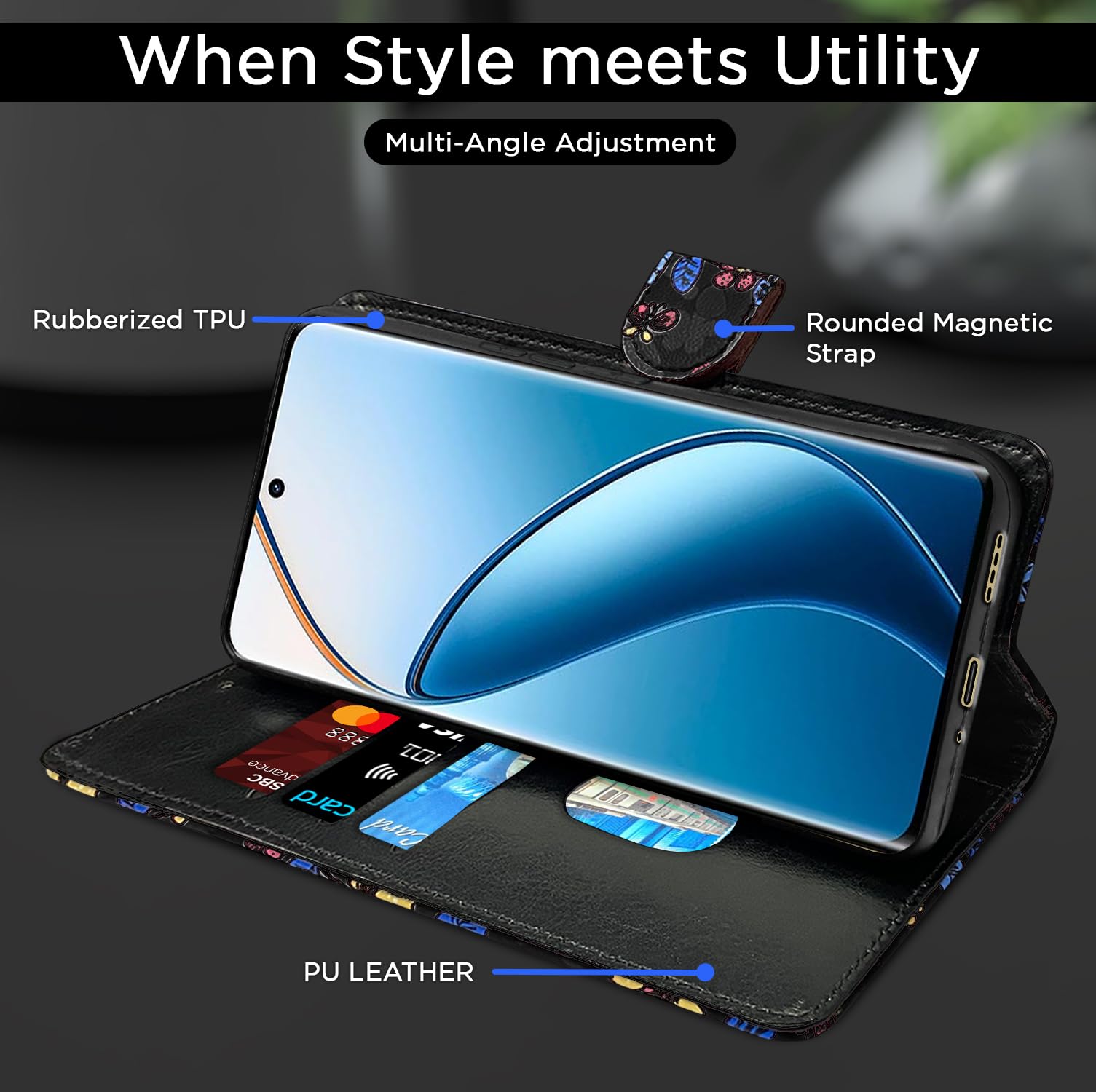 Realme 12 Pro/12 Pro Plus 5G wallet flip cover in black flower by Pikkme – photo 5