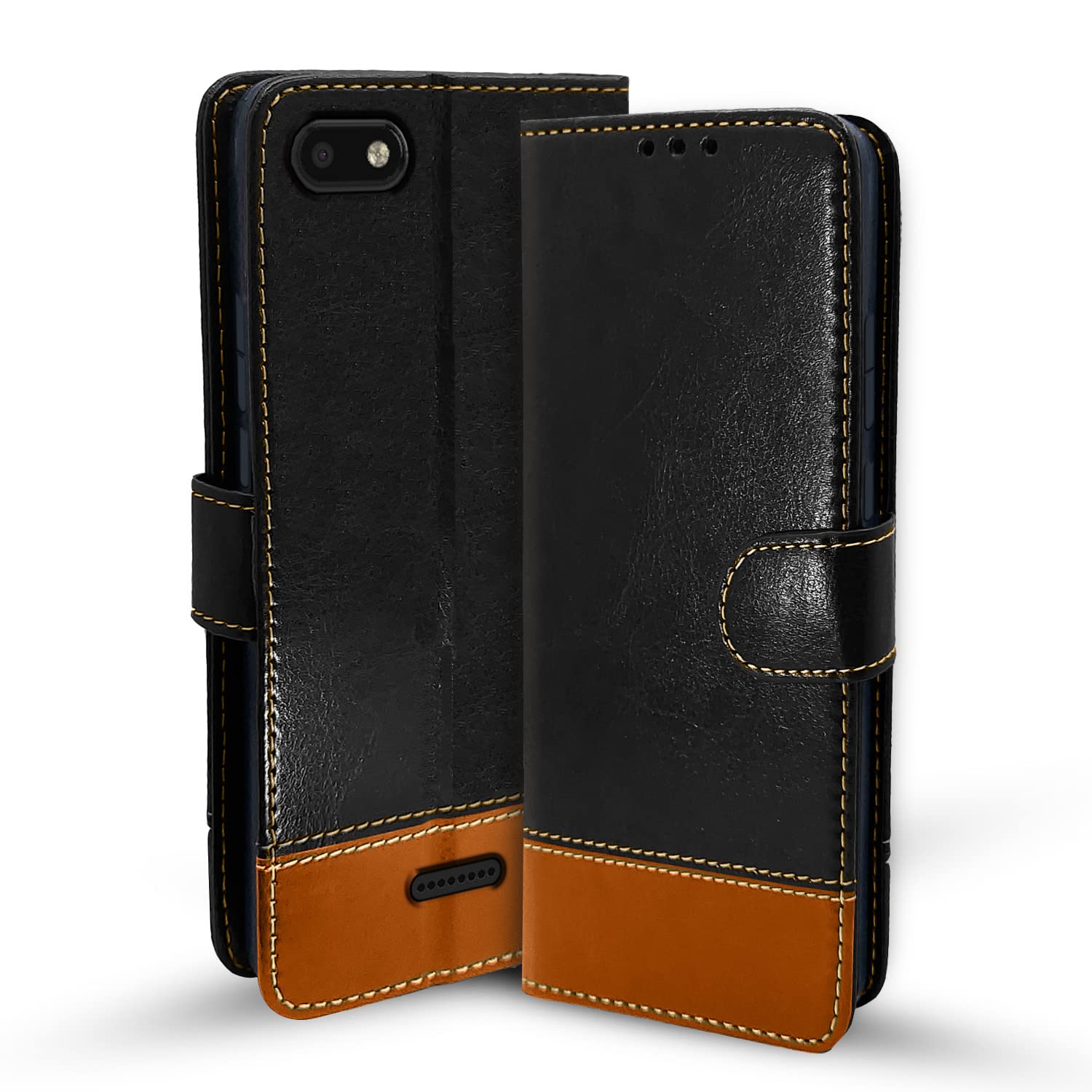 Redmi 6A Magnetic flip case in black & brown by Pikkme
