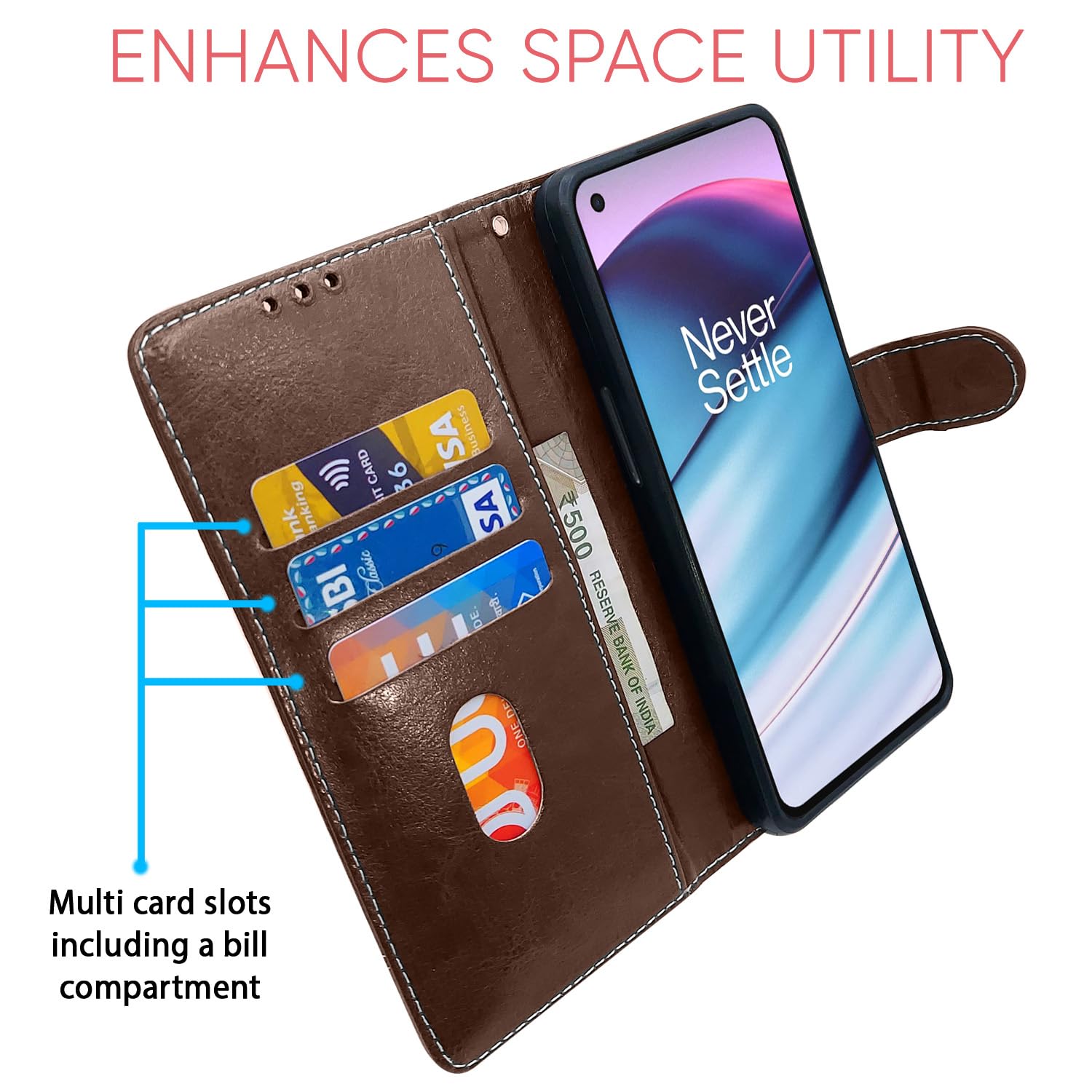 Brown & coffee Magnetic wallet flip cover for OnePlus Nord CE 5G – Pikkme – photo 3