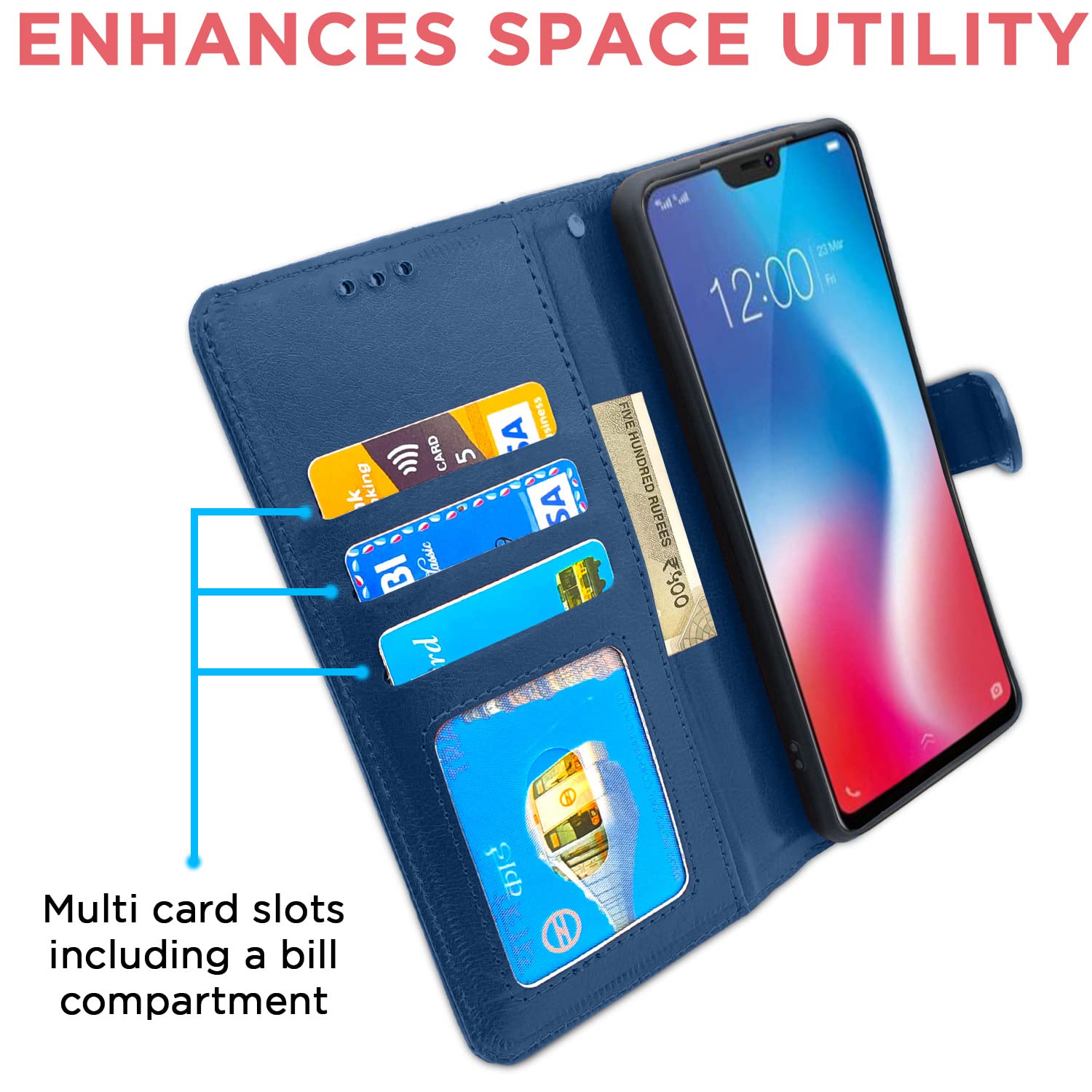 Vivo V9/V9 Pro/V9 Wallet wallet flip cover in blue by Pikkme – photo 2