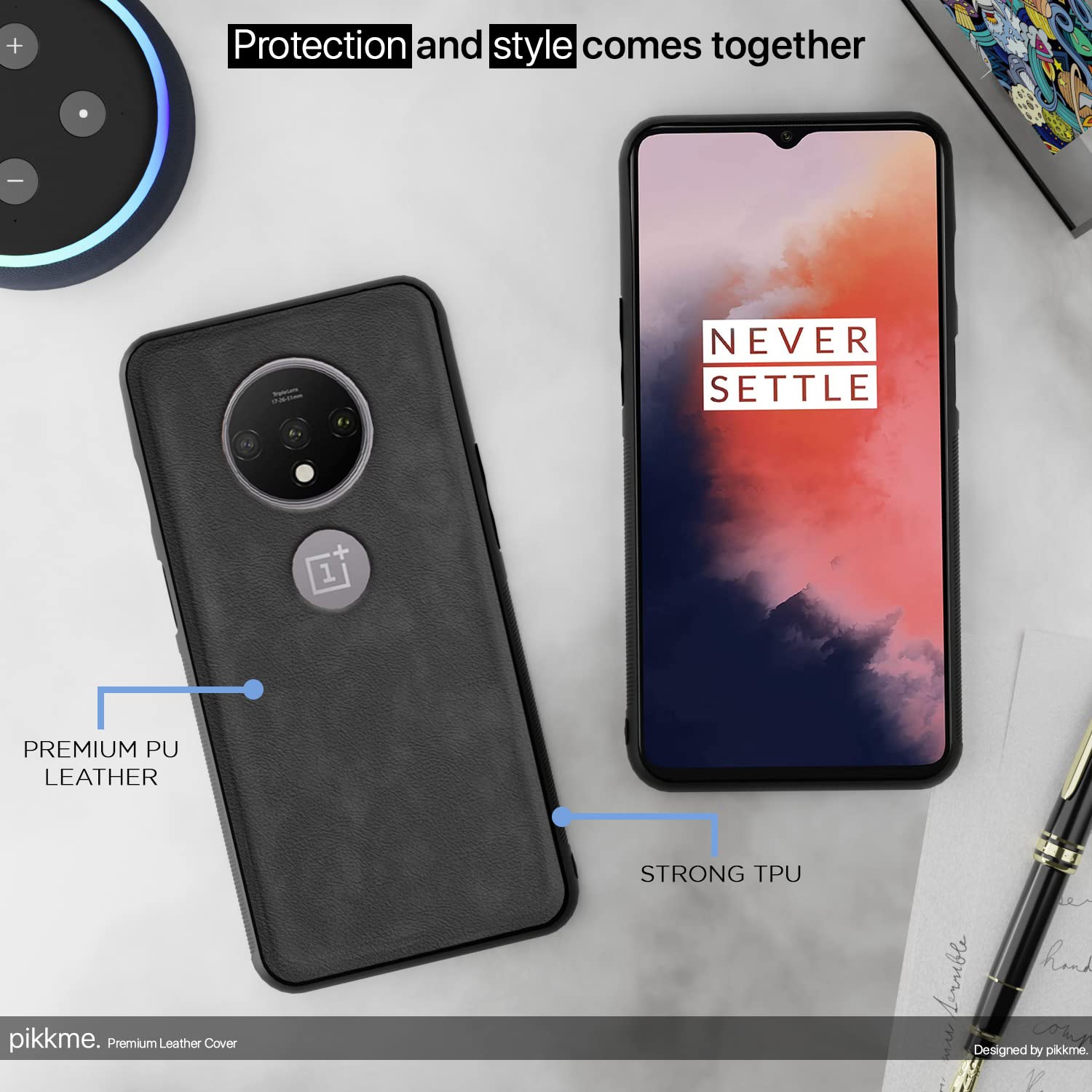Pikkme OnePlus 7T Leather grey phone cover – photo 5