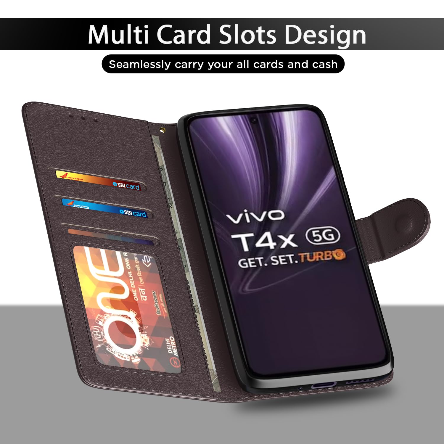 Pikkme Vivo T4x 5G / iQoo Z10x 5G Vintage Flip Cover (Coffee)