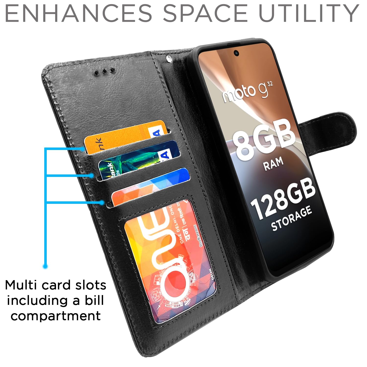 Black wallet flip cover for Moto G32 – Pikkme – photo 2