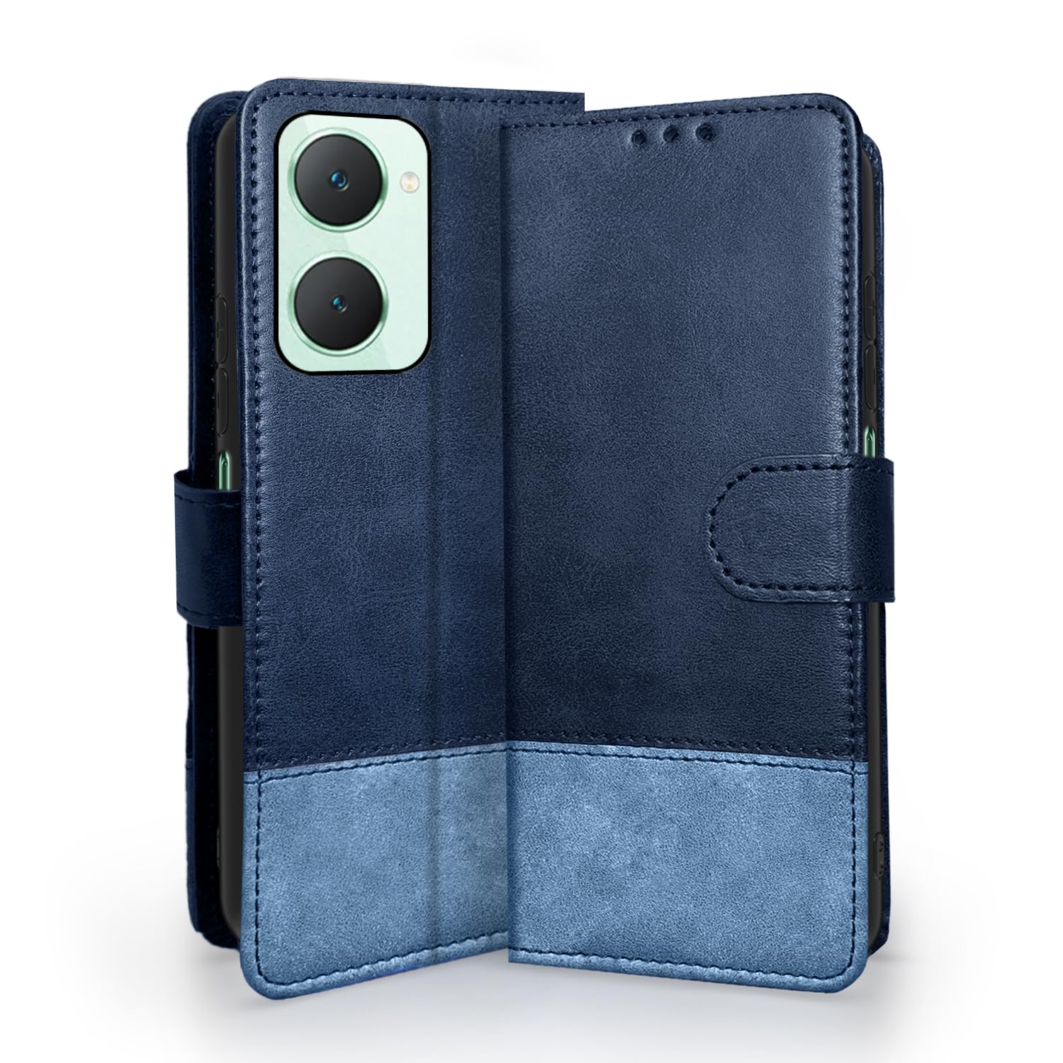 Navy & light blue Magnetic wallet flip cover for iQOO Z9 Lite 5G/Vivo T3 Lite 5G/Vivo Y18/Y18e/Y03 – Pikkme