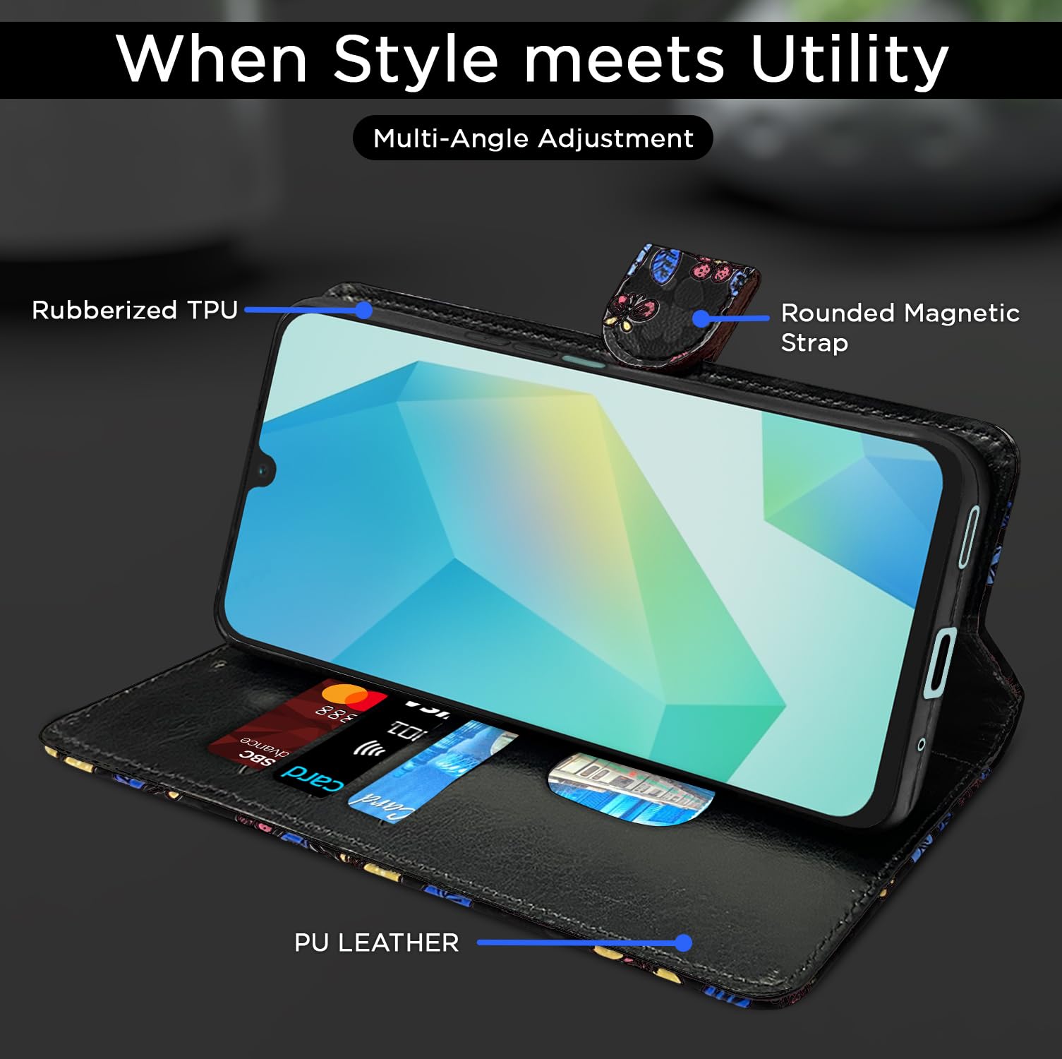 Black flower mobile flip cover for Samsung A16 5G – Pikkme – photo 5