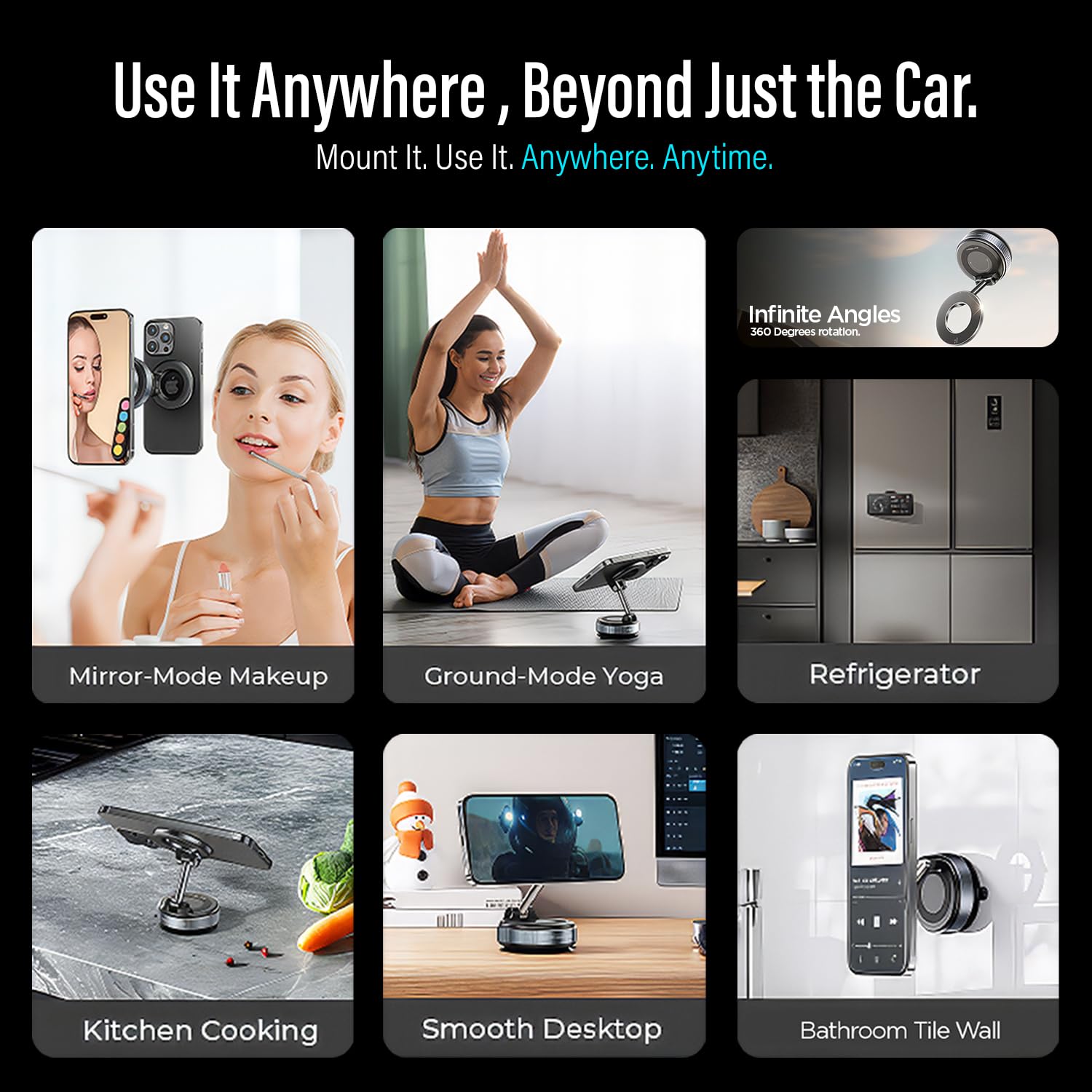 Pikkme 360° Vacuum Magnetic Phone Holder | Universal Car Mount with Suction Cup for Dashboard, Shower, Mirror & Gym