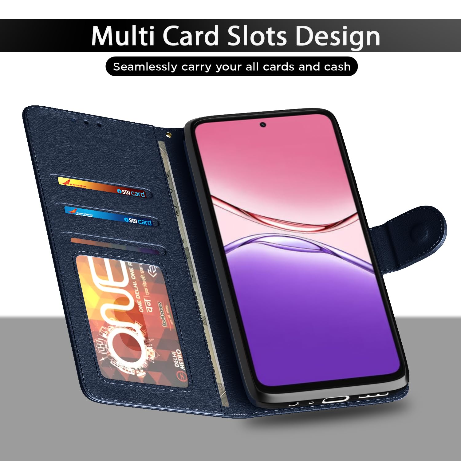Oppo A5x wallet flip cover in blue by Pikkme – photo 5