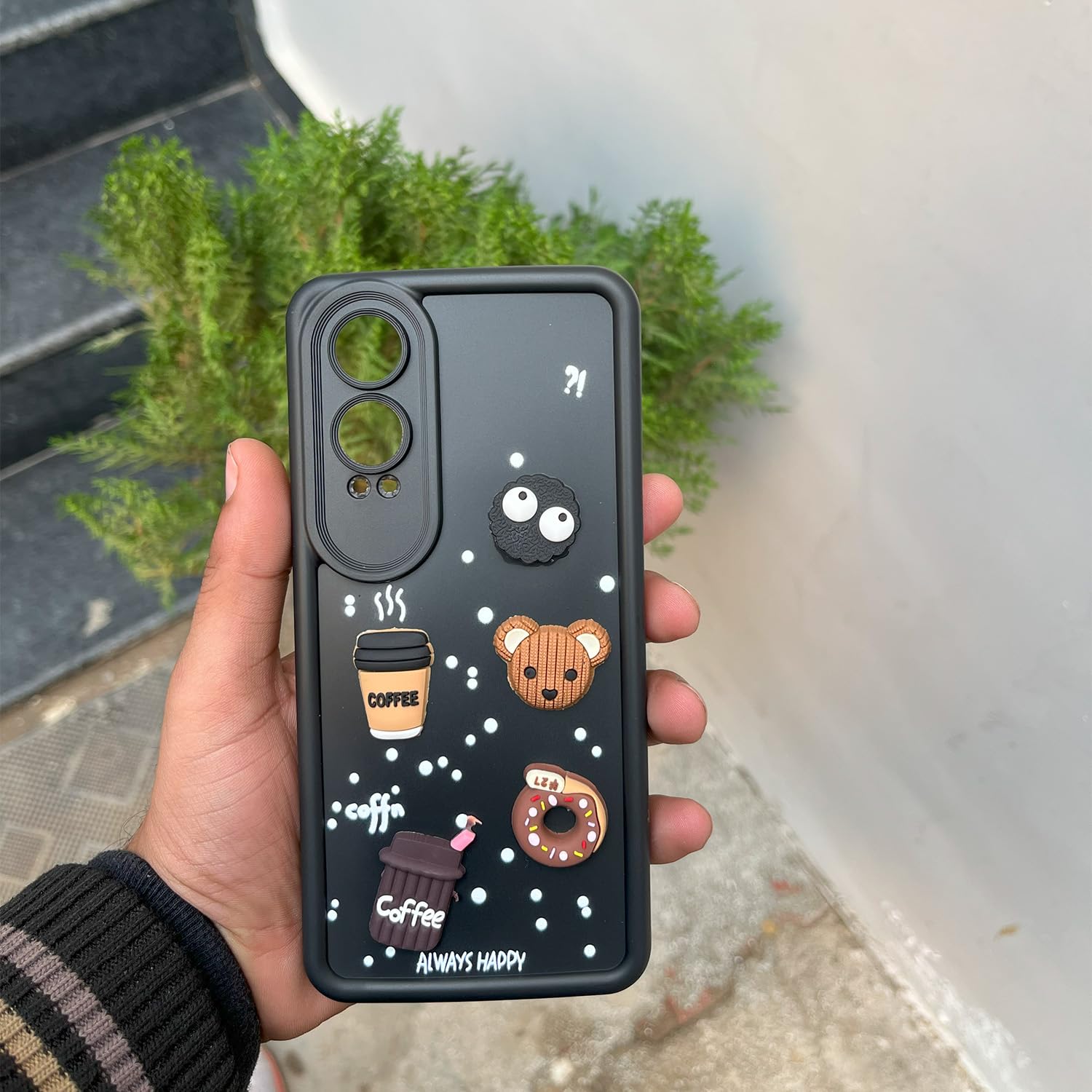 Pikkme OnePlus Nord Ce 4 Lite 5G Cute Fun Cartoon 3D Bear Coffee Back Cover (Black)