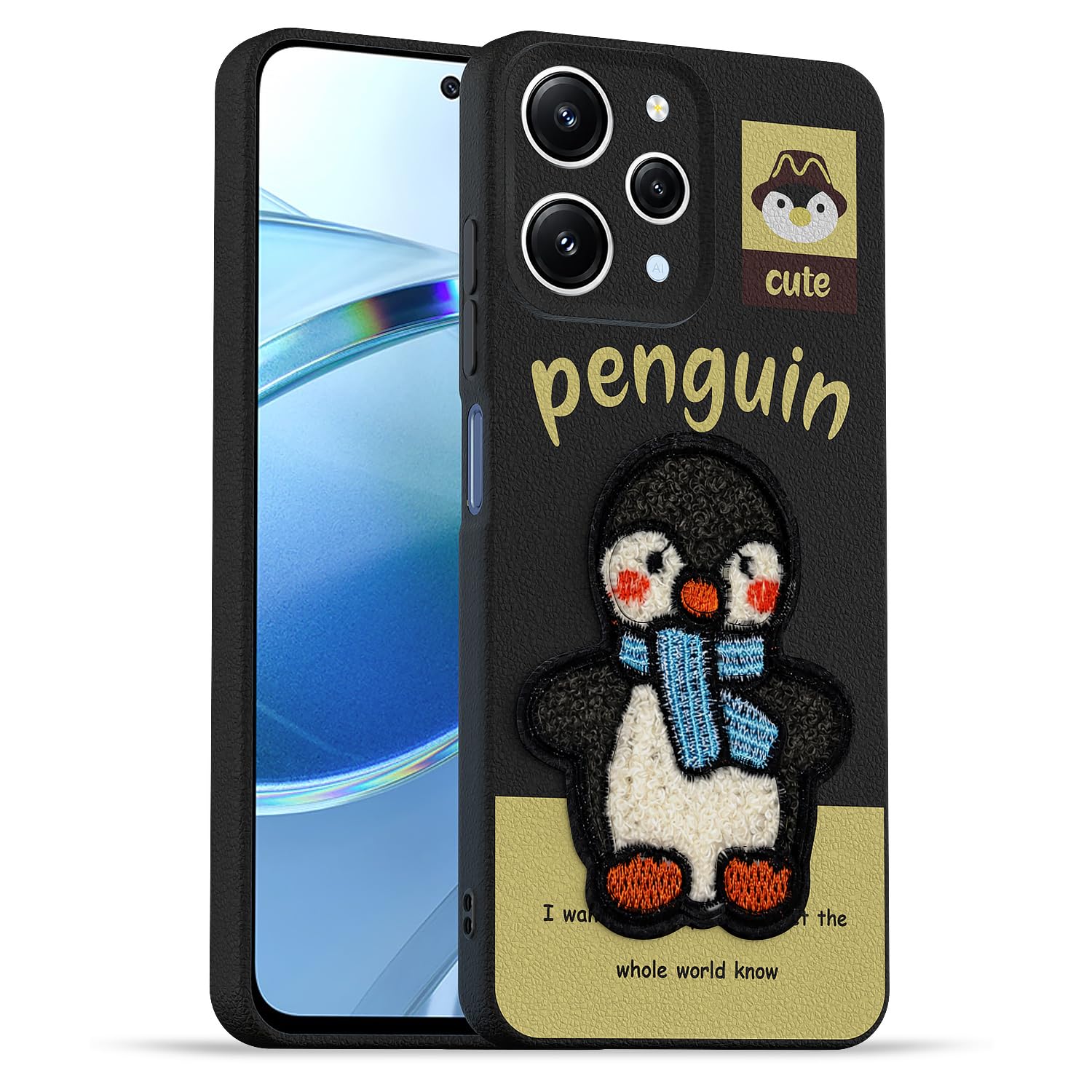 Pikkme black Plush Patch mobile cover for Redmi 12 4G