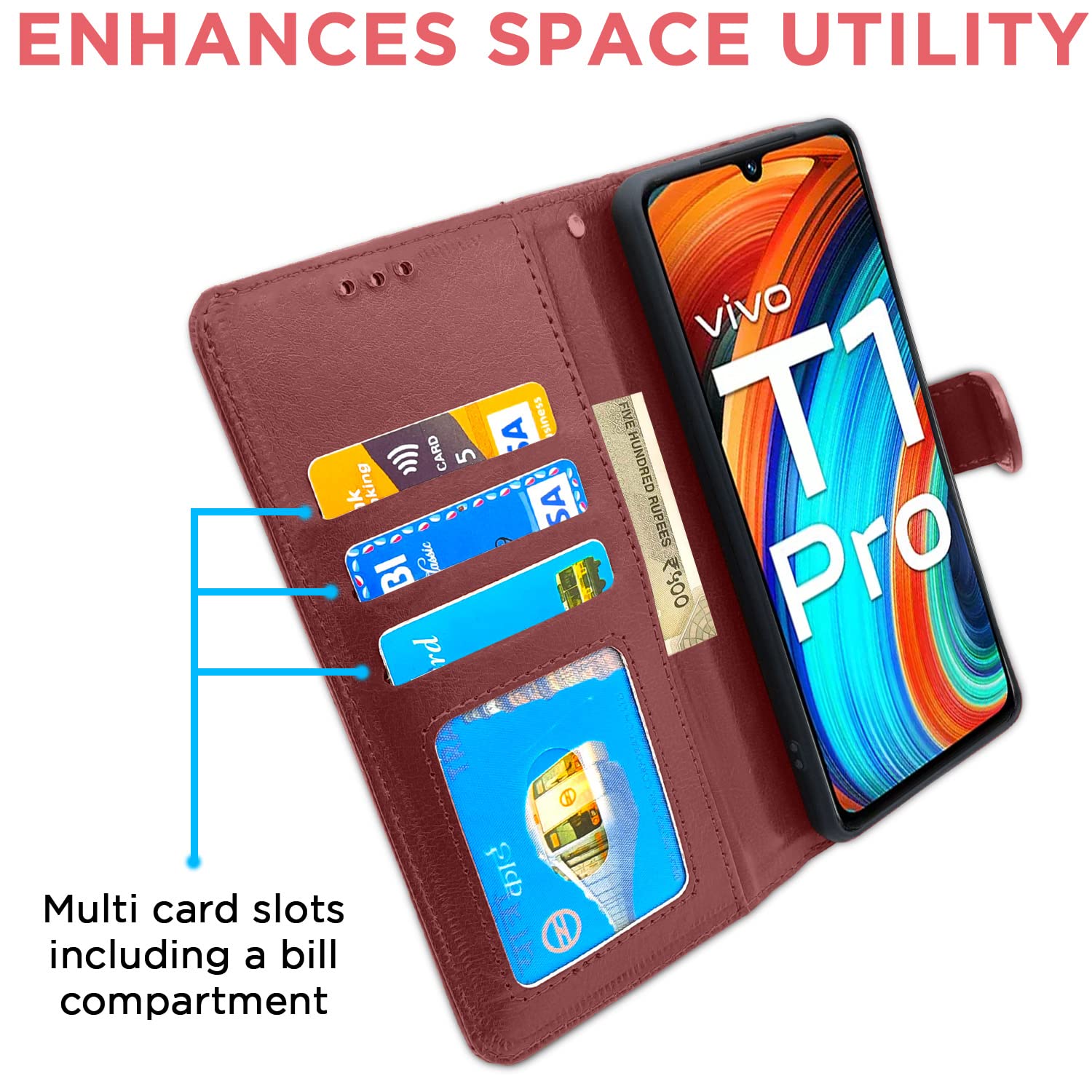 Brown Wallet flip case for Vivo T1 Pro/iQOO Z6 Pro 5G – Pikkme – photo 2