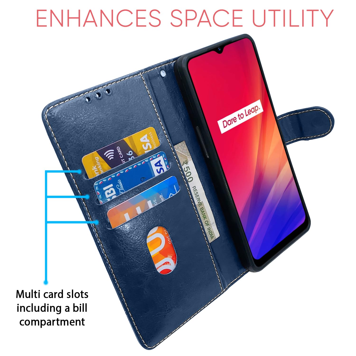 Blue & brown Magnetic mobile flip cover for Realme C3 – Pikkme – photo 3