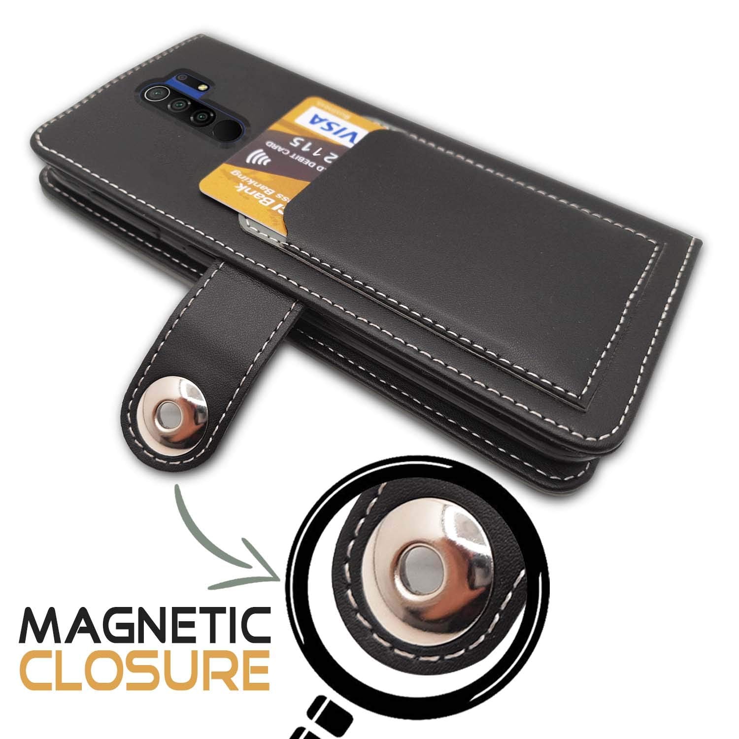 Pikkme Redmi 9 Prime / Poco M2 Wallet Style Inbuilt Pockets & Stand | Strong Magnetic Flip Cover (Grey)