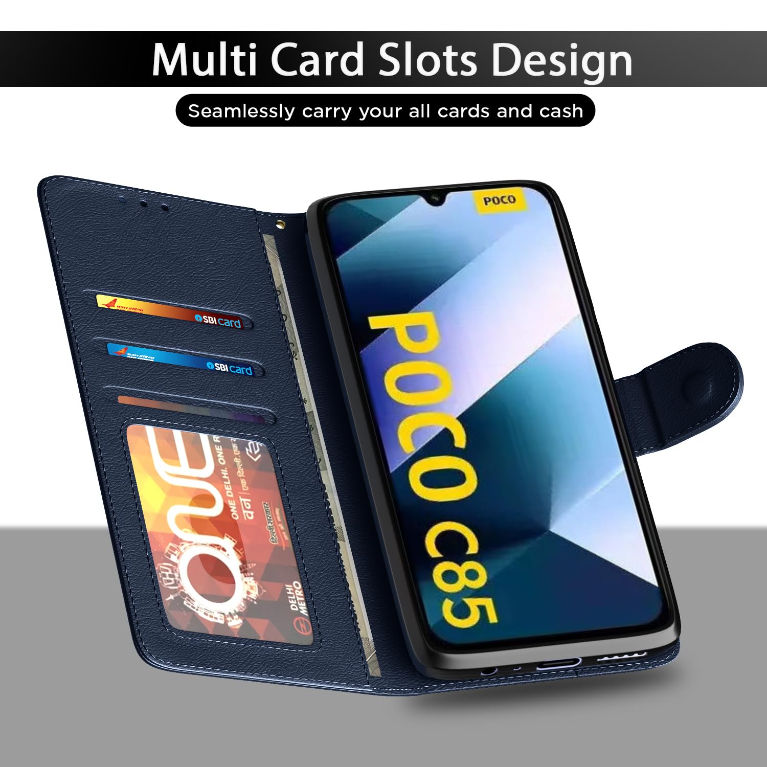 Pikkme blue wallet flip cover for Poco C85 5G – photo 5