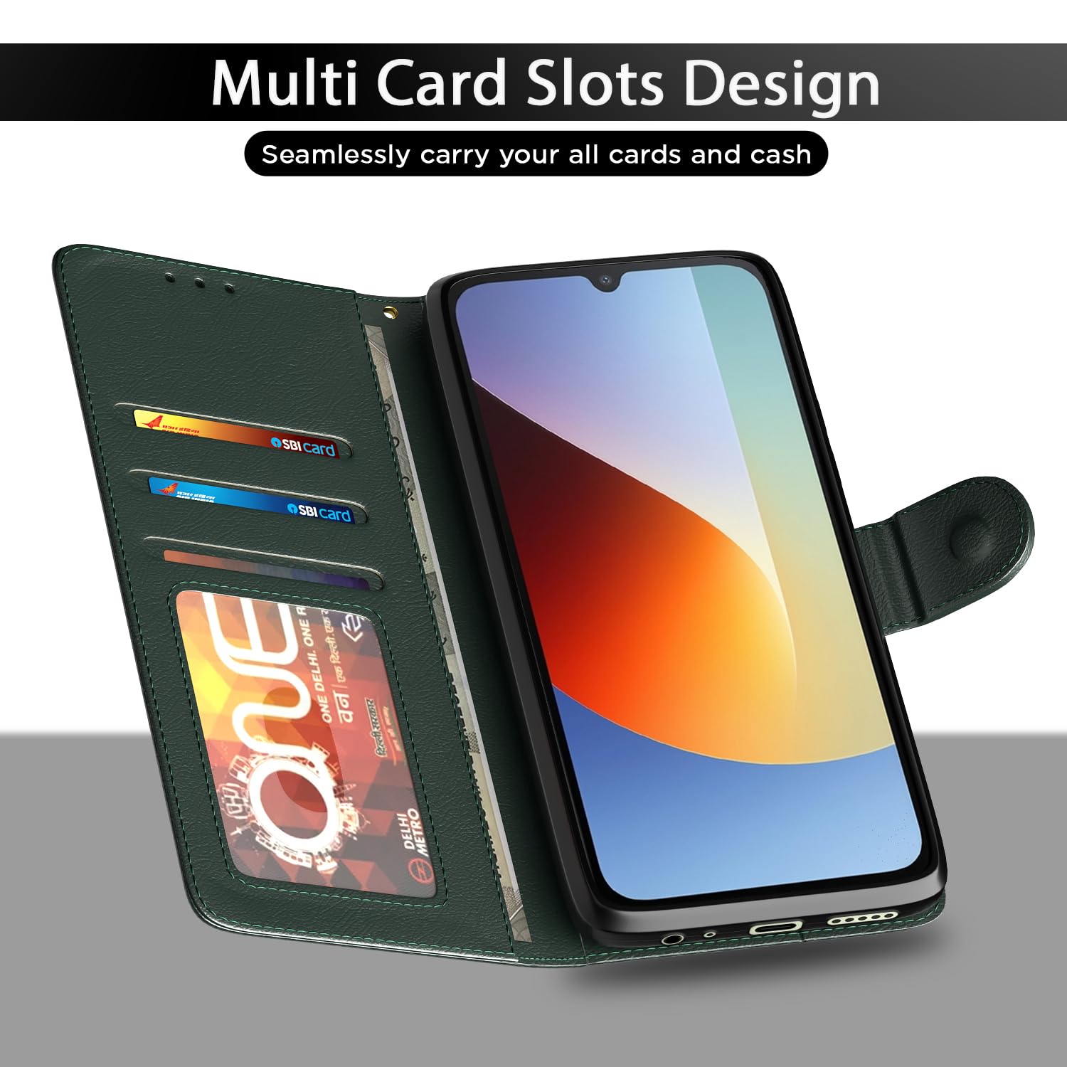 Green Wallet mobile flip cover for Redmi A7 Pro/Poco C85x 5G – Pikkme – photo 5