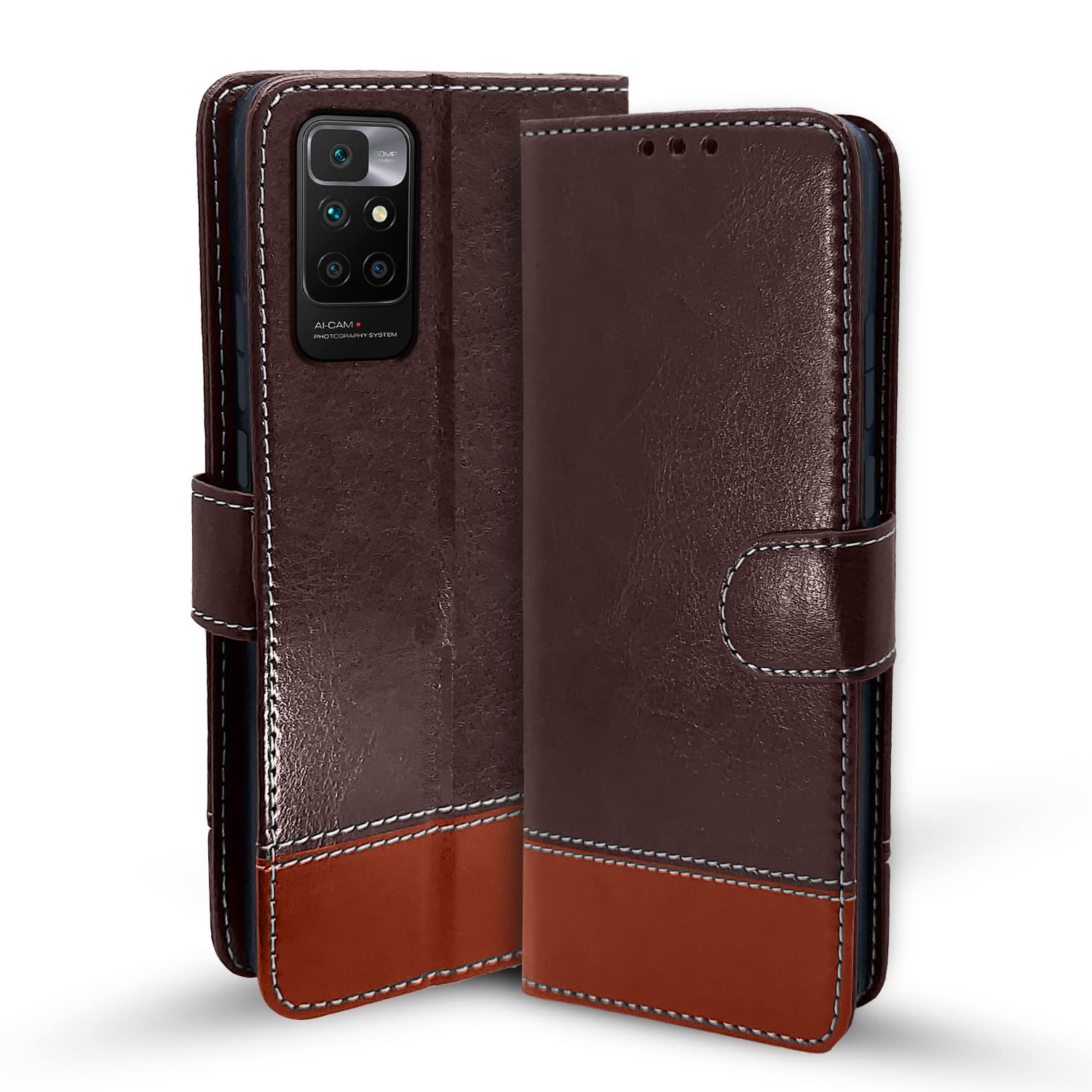 Redmi 10 Prime flip case in coffee & brown by Pikkme