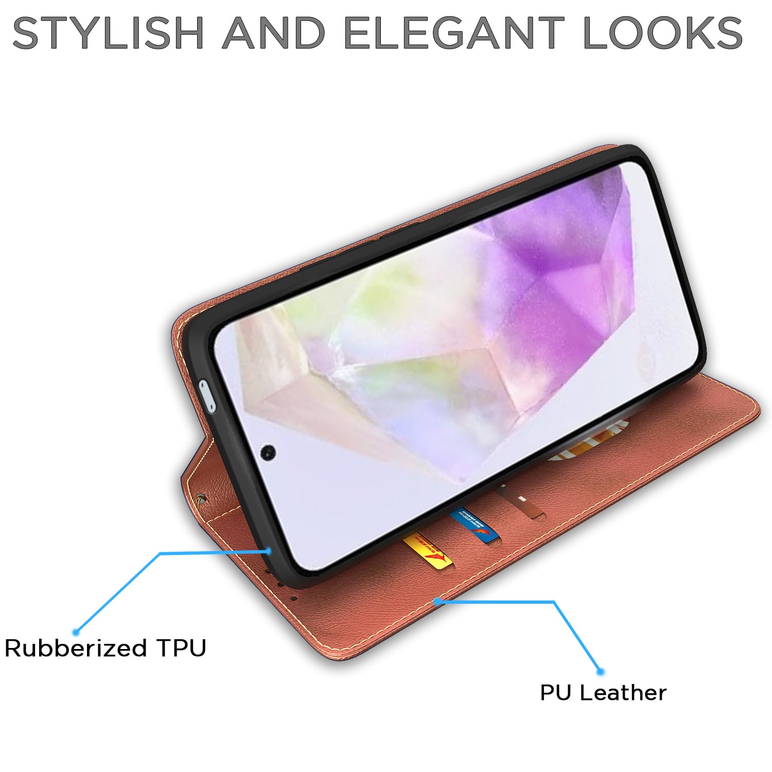 Pikkme Samsung Galaxy A56 5G Premium Leather Magnetic Flip Cover (Brown)