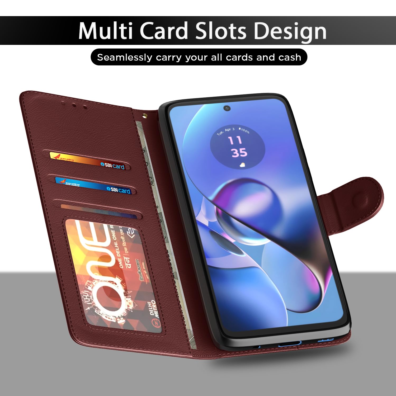 Pikkme brown mobile flip cover for Moto G54/G64 5G – photo 5
