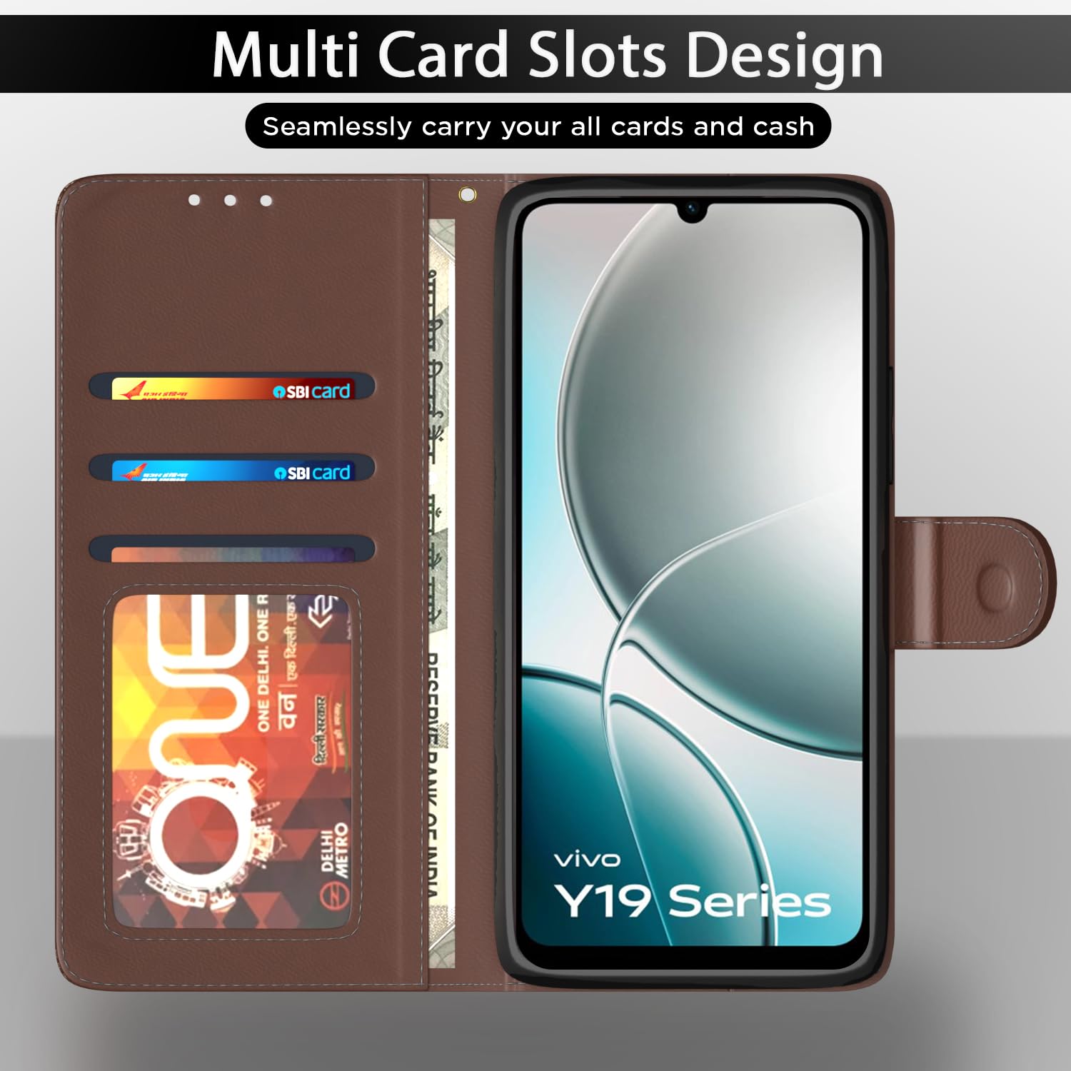 Pikkme Vivo Y19e / Y04 4G / Y29s 5G Contrast Flip Cover (Tan)