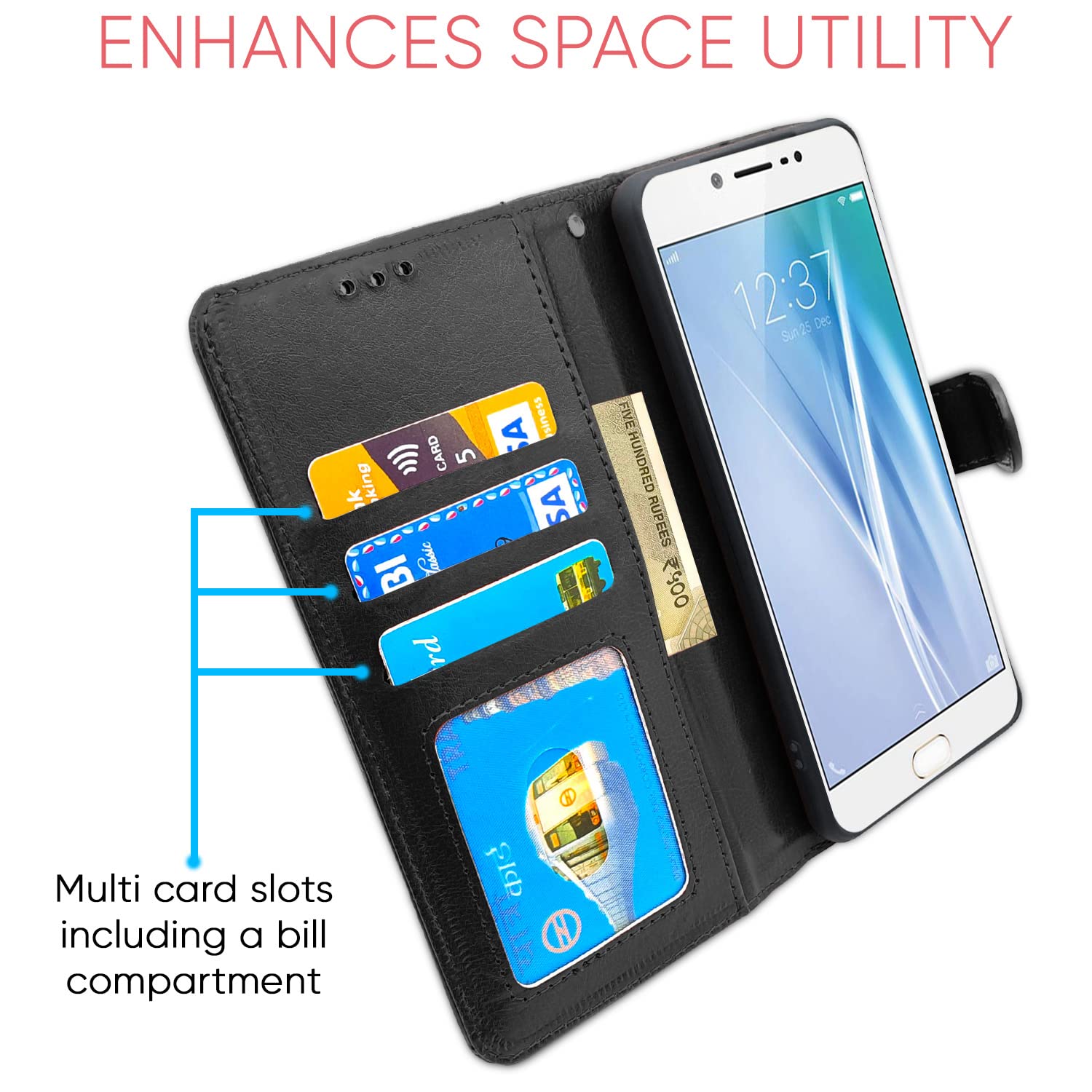 Pikkme Vivo V5 / V5S / Y66 / Y67 Vintage Flip Cover | Black