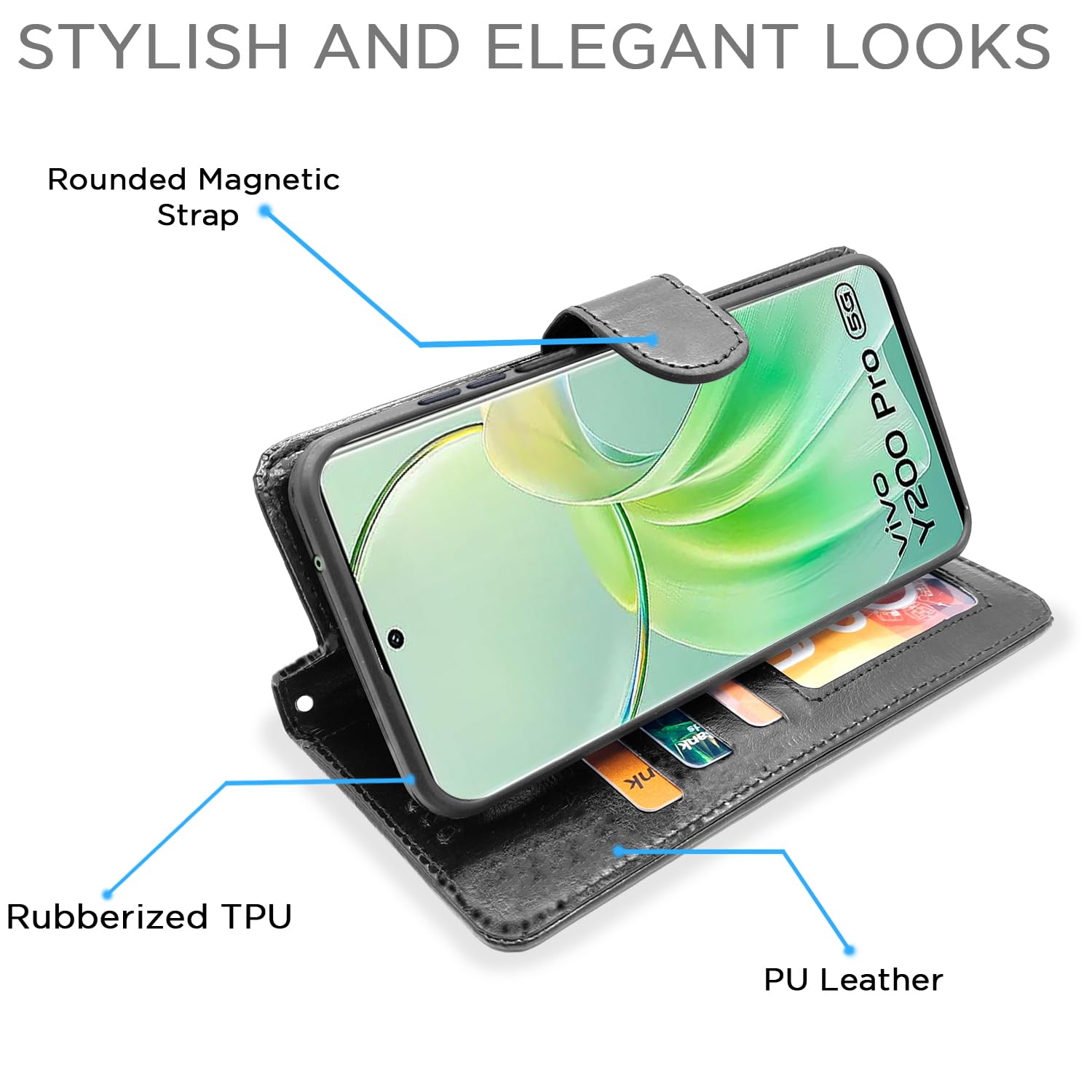Pikkme black Wallet flip case for Vivo Y200 Pro 5G – photo 3