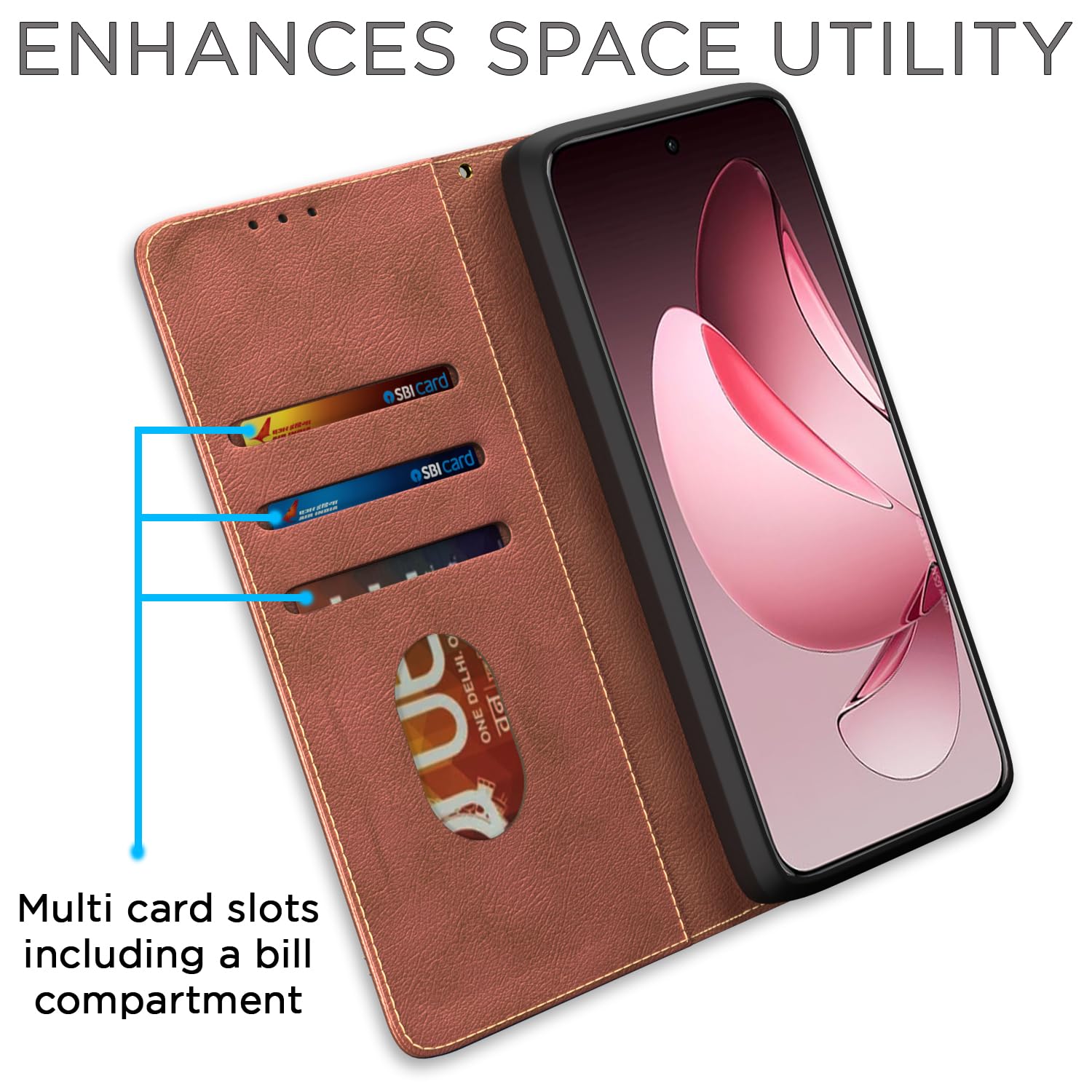 Pikkme brown flip cover for Oppo Reno 13 Pro 5G – photo 3