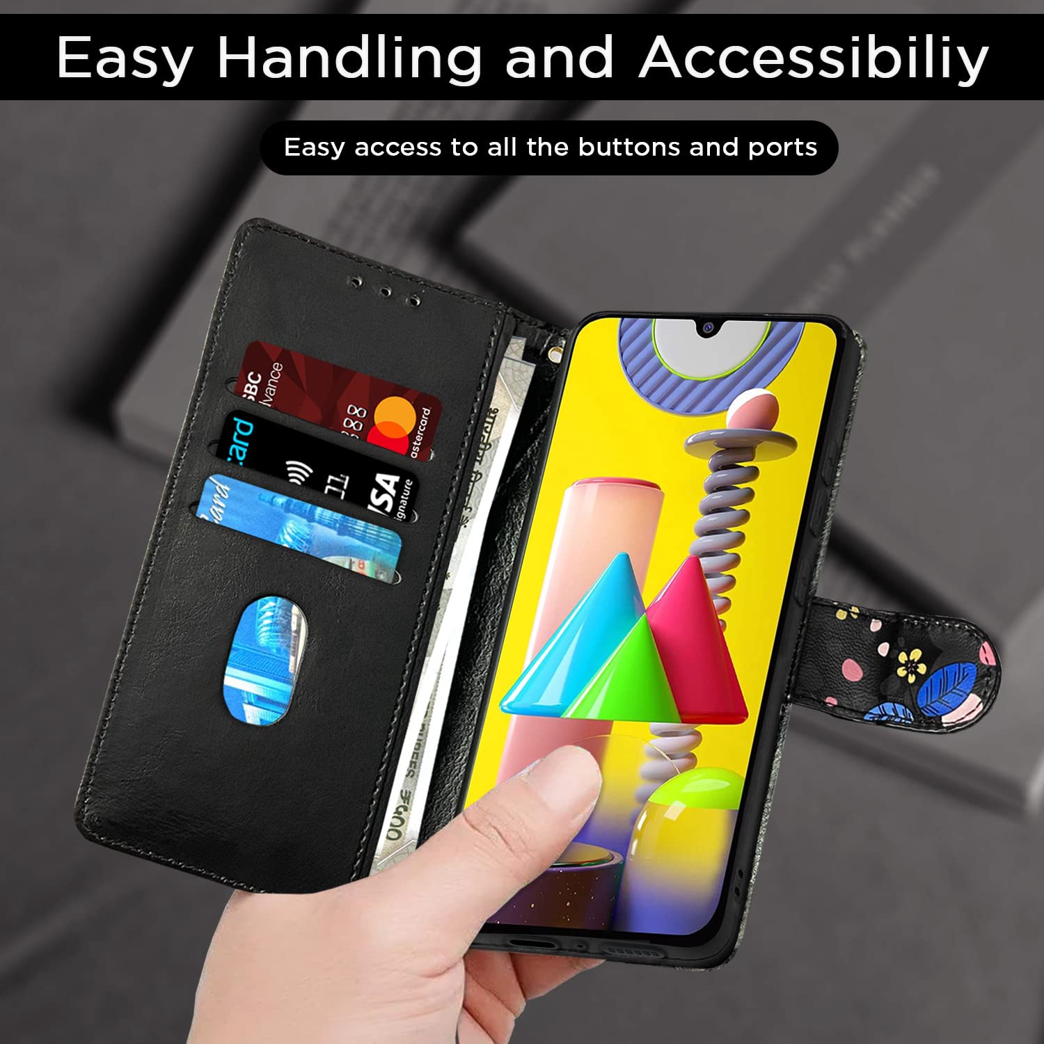 Pikkme Samsung Galaxy M31 / F41 / M31 Prime Flower Flip Cover (Black)