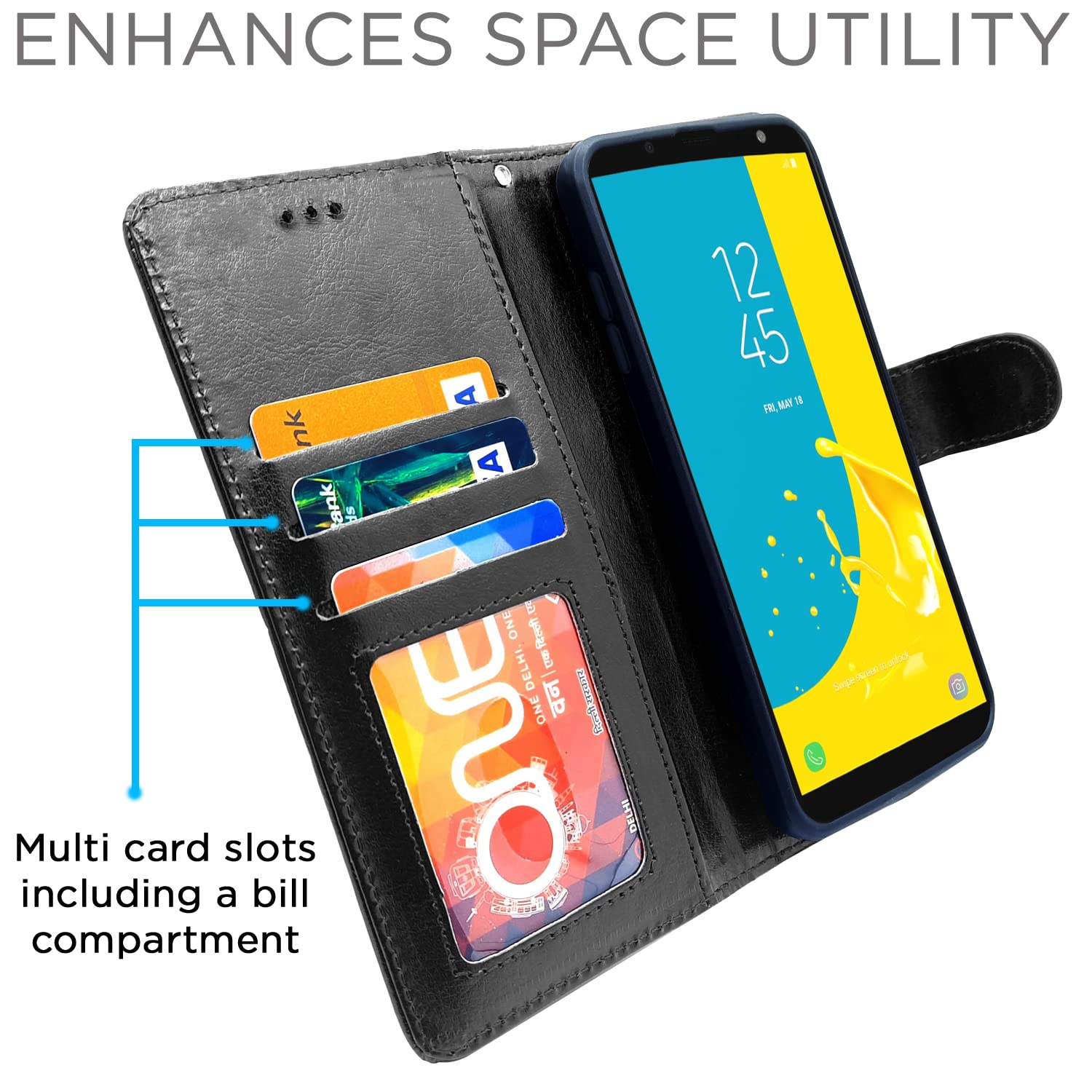 Pikkme Samsung Galaxy J6 2018 Vintage Flip Cover (Black)